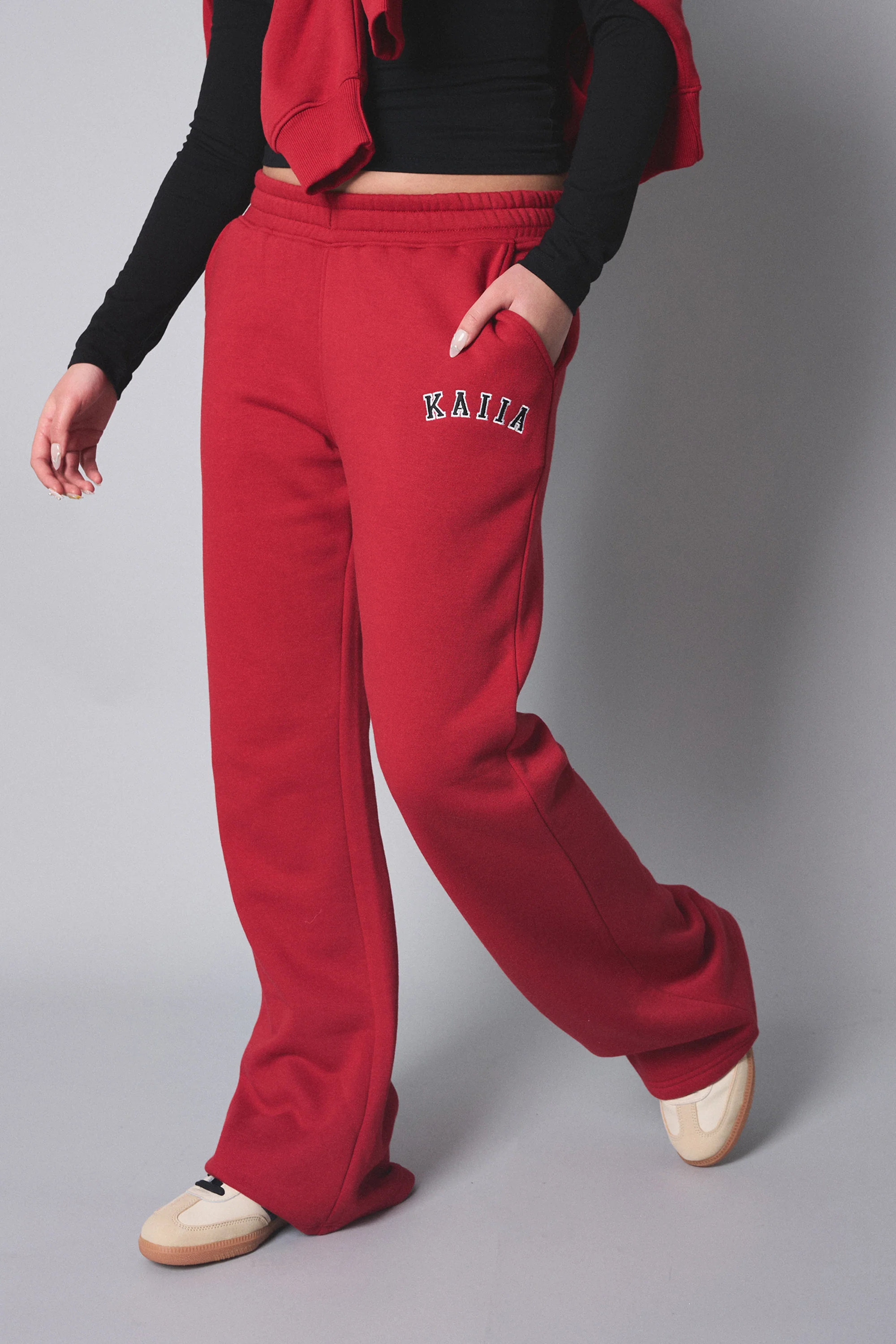 Kaiia Logo Wide Leg Sweat Pants Red - Image 2