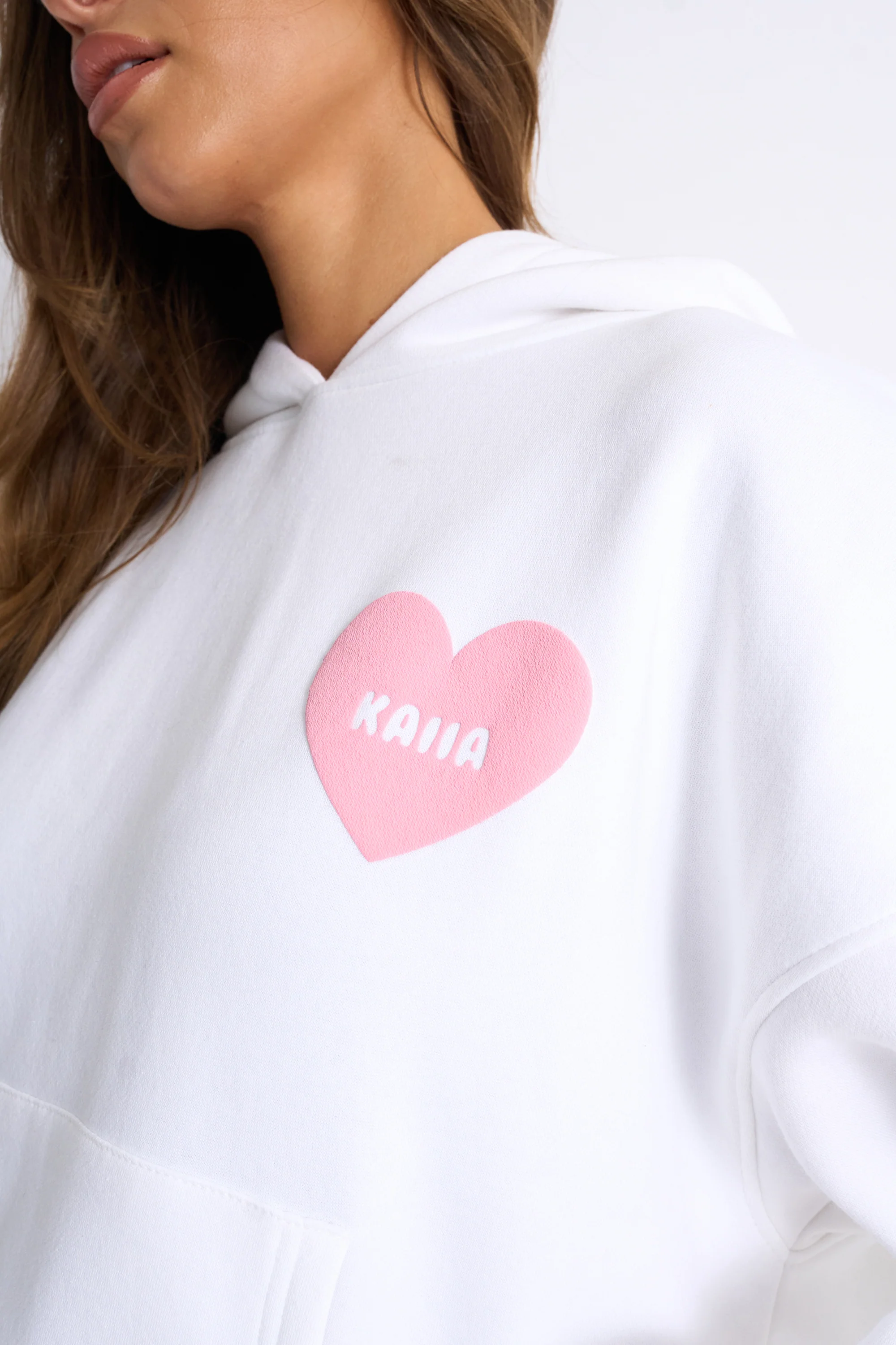 Kaiia Love Heart Graphic Oversized Hoodie White - Image 10