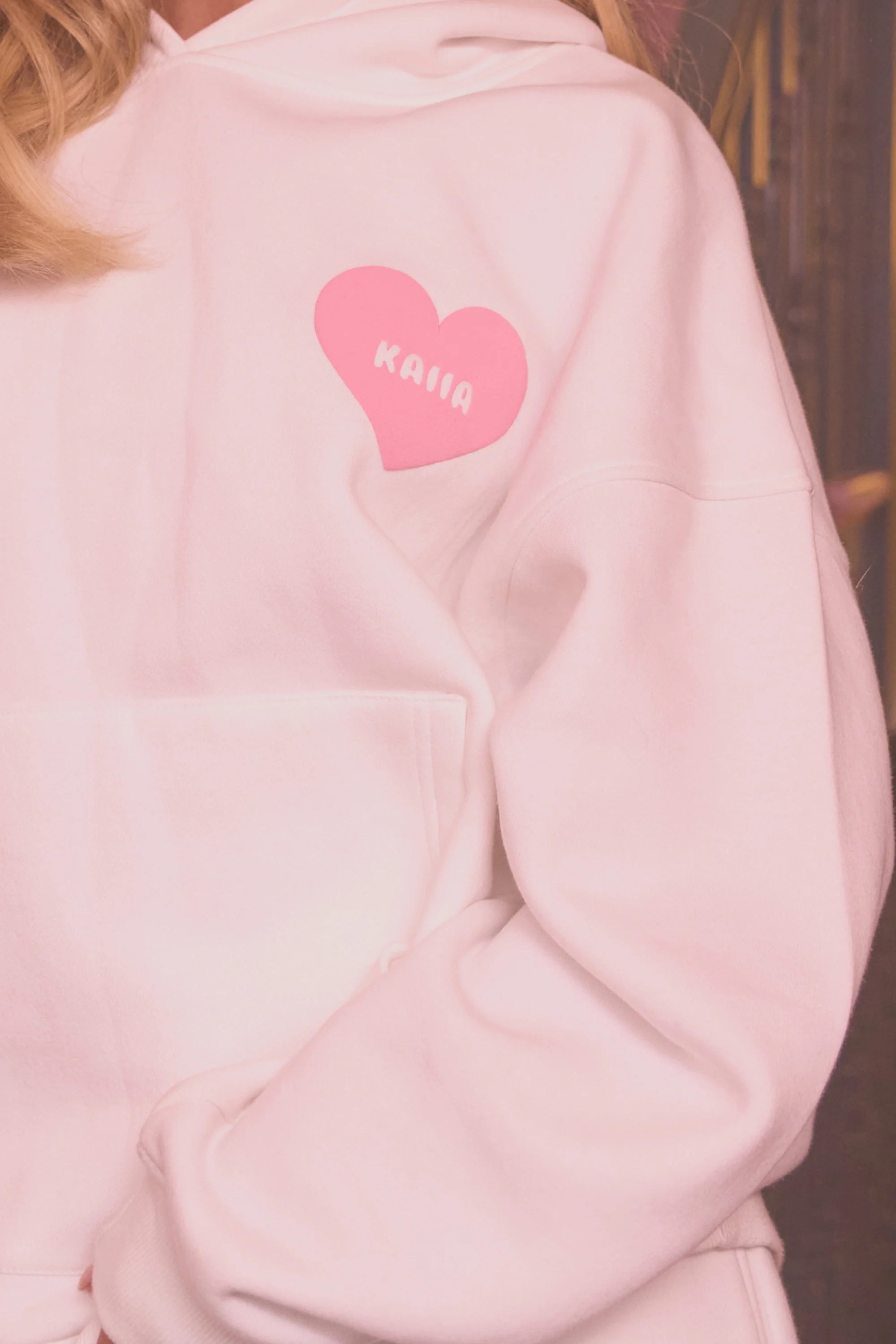 Kaiia Love Heart Graphic Oversized Hoodie White - Image 6