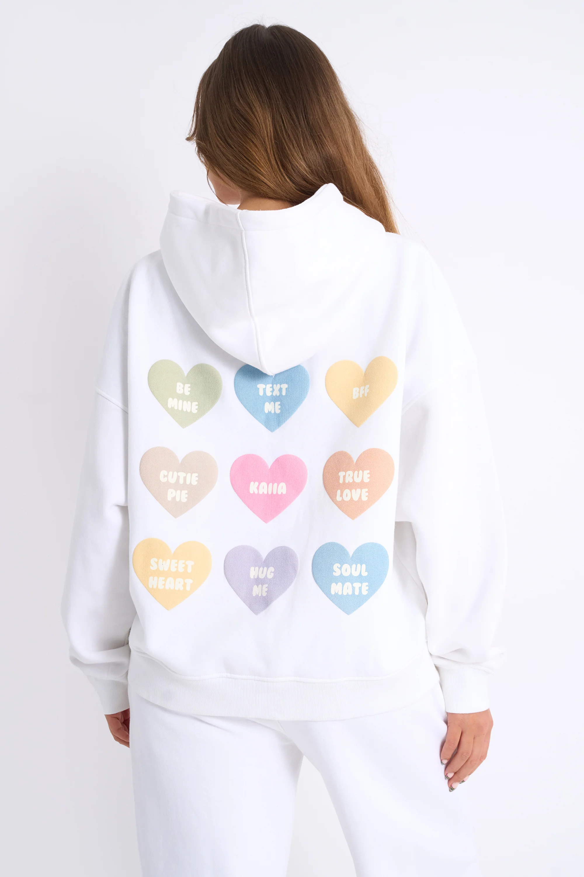 Kaiia Love Heart Graphic Oversized Hoodie White - Image 8