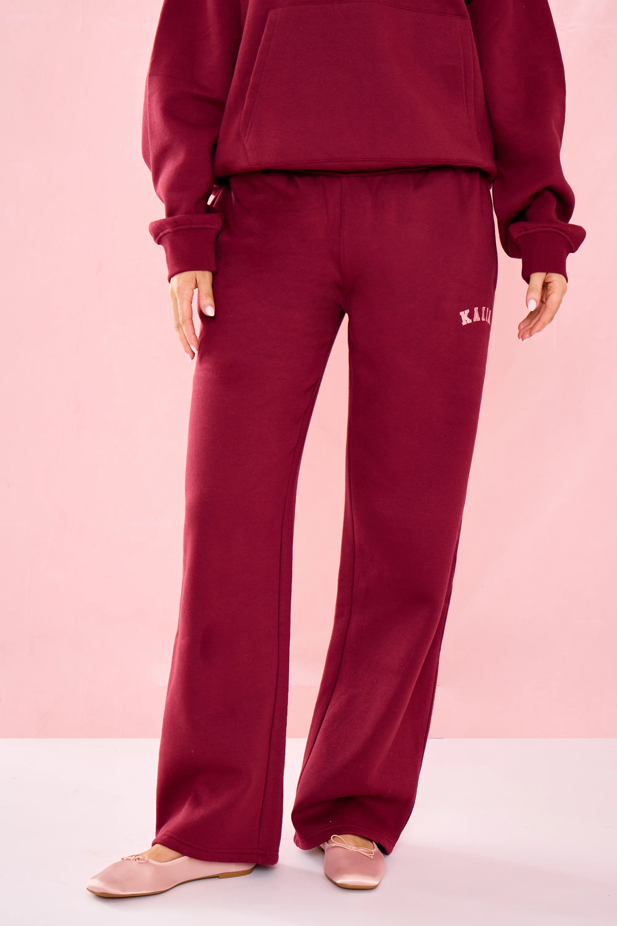 Kaiia Mid Rise Wide Leg Joggers Warm Berry - Image 2