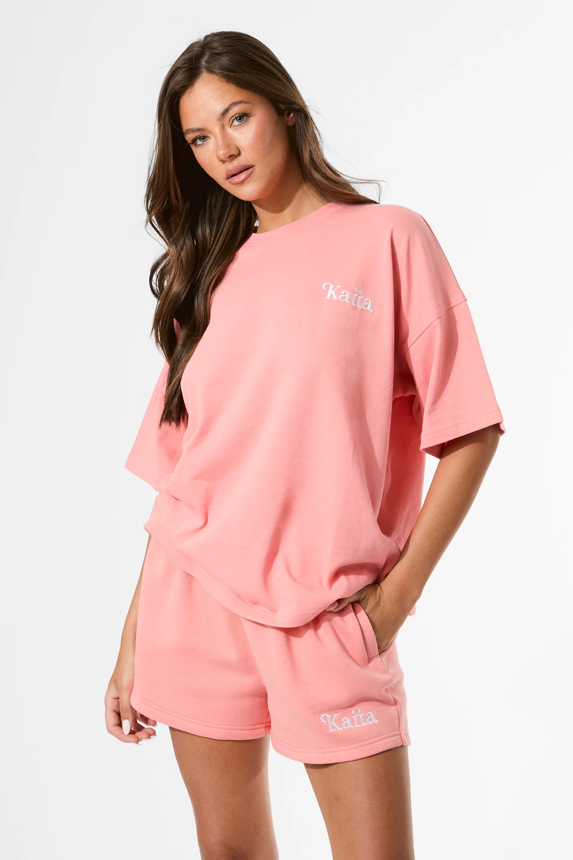 Kaiia Miami Beach Back Graphic Oversized T-Shirt Bright Coral - Image 6