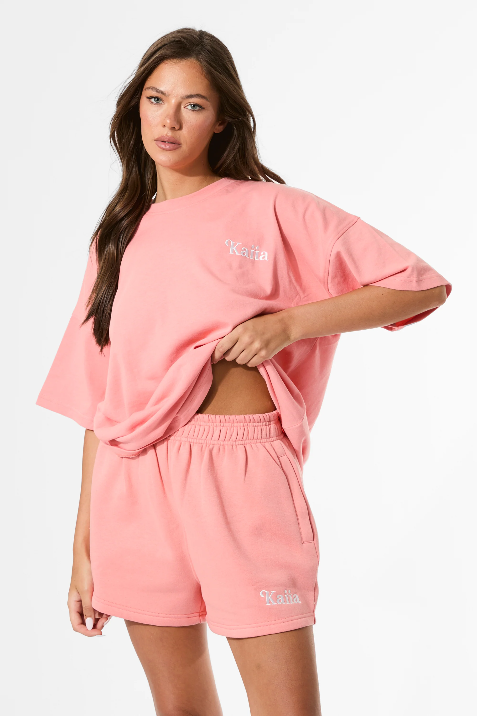 Kaiia Miami Beach Back Graphic Oversized T-Shirt Bright Coral - Image 7
