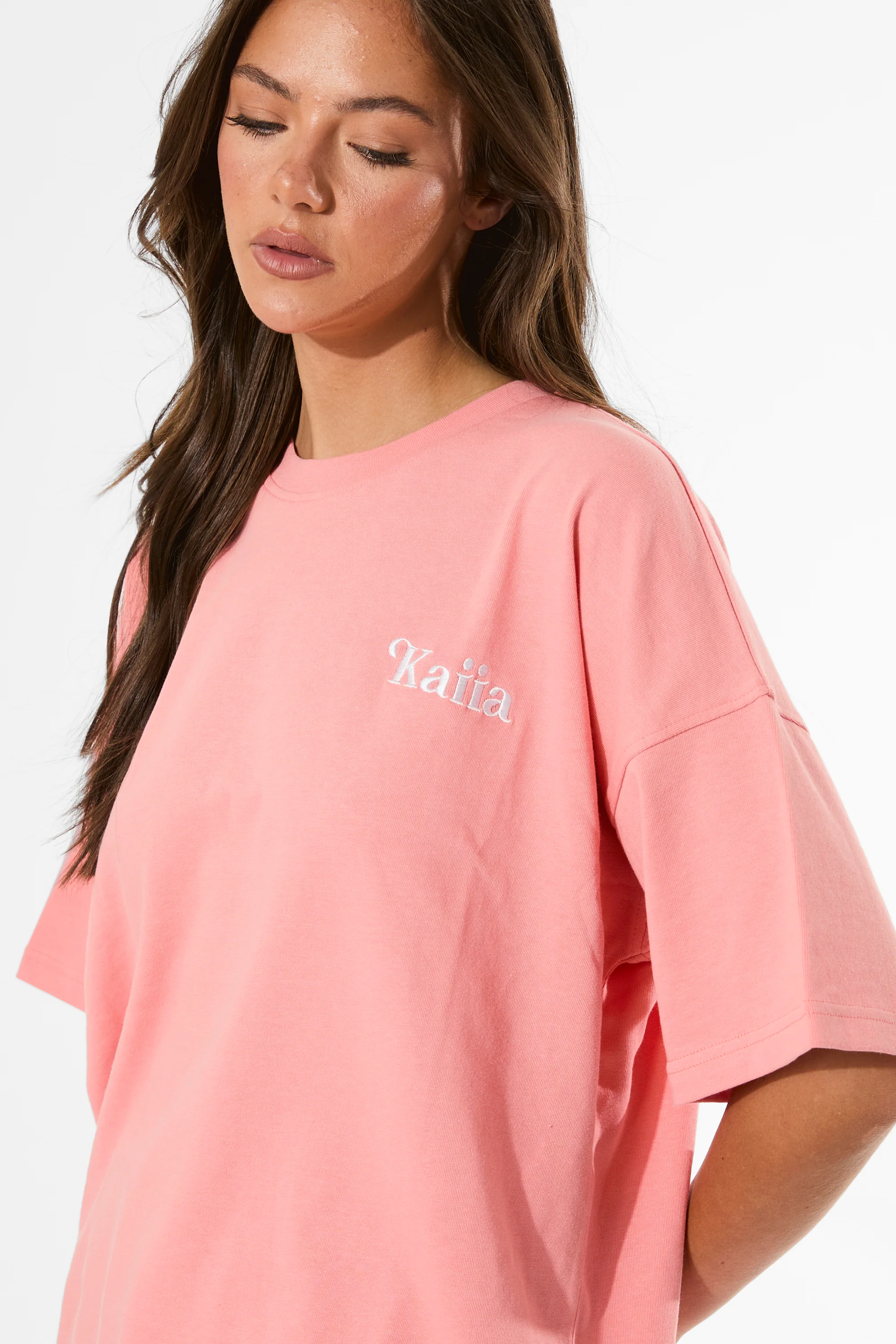 Kaiia Miami Beach Back Graphic Oversized T-Shirt Bright Coral - Image 9