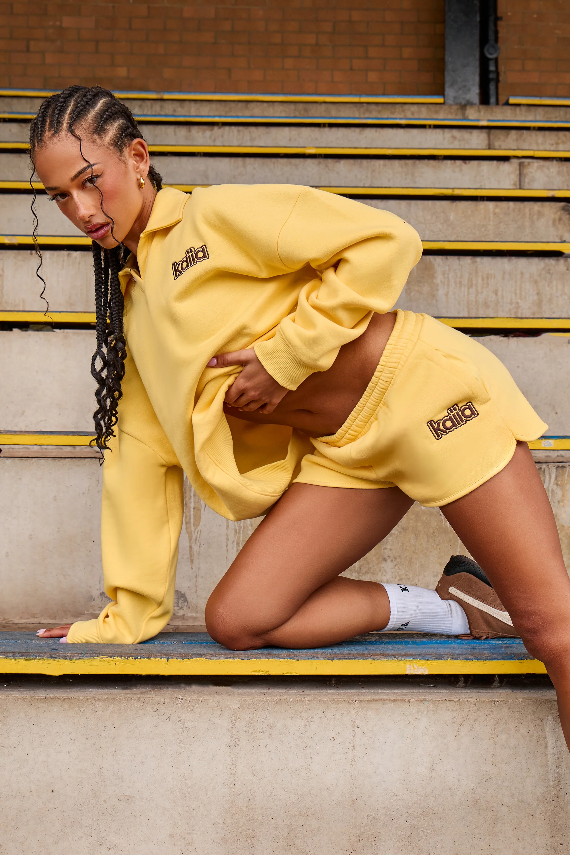 Kaiia Logo Mini Sweat Shorts Yellow - Image 2