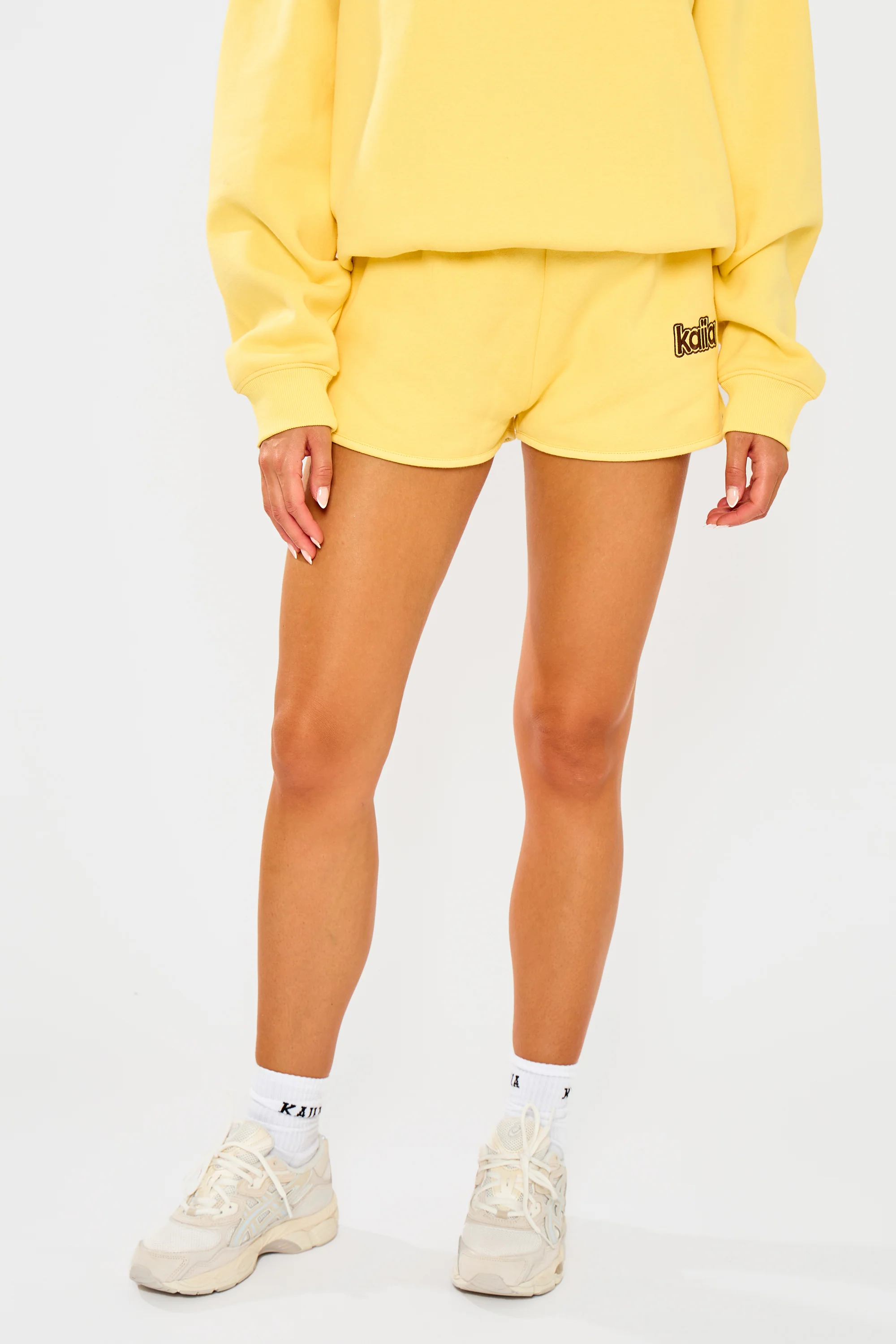 Kaiia Logo Mini Sweat Shorts Yellow - Image 7