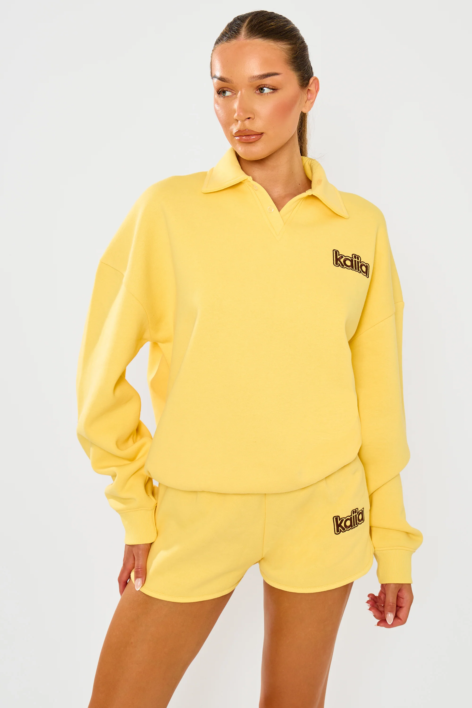 Kaiia Logo Mini Sweat Shorts Yellow - Image 9