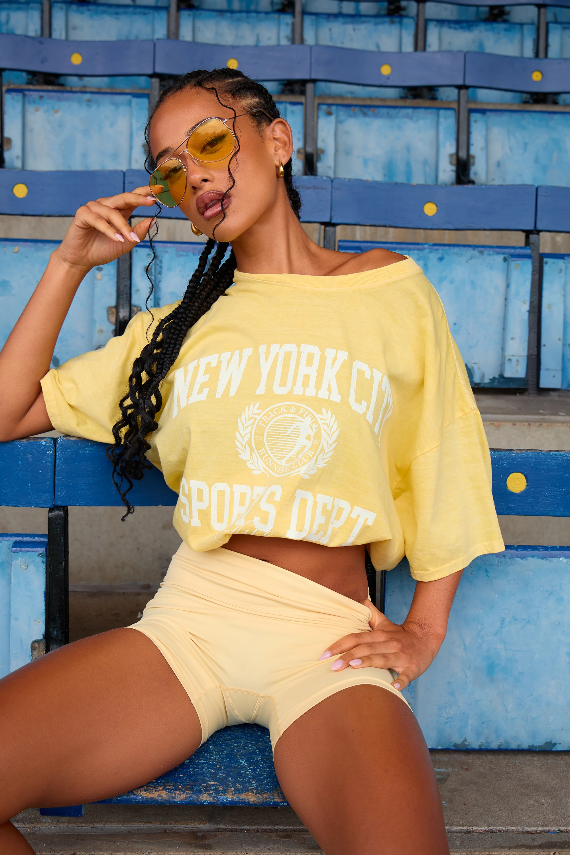 Kaiia New York City Sports Overdyed Oversized T-shirt Yellow - Image 4