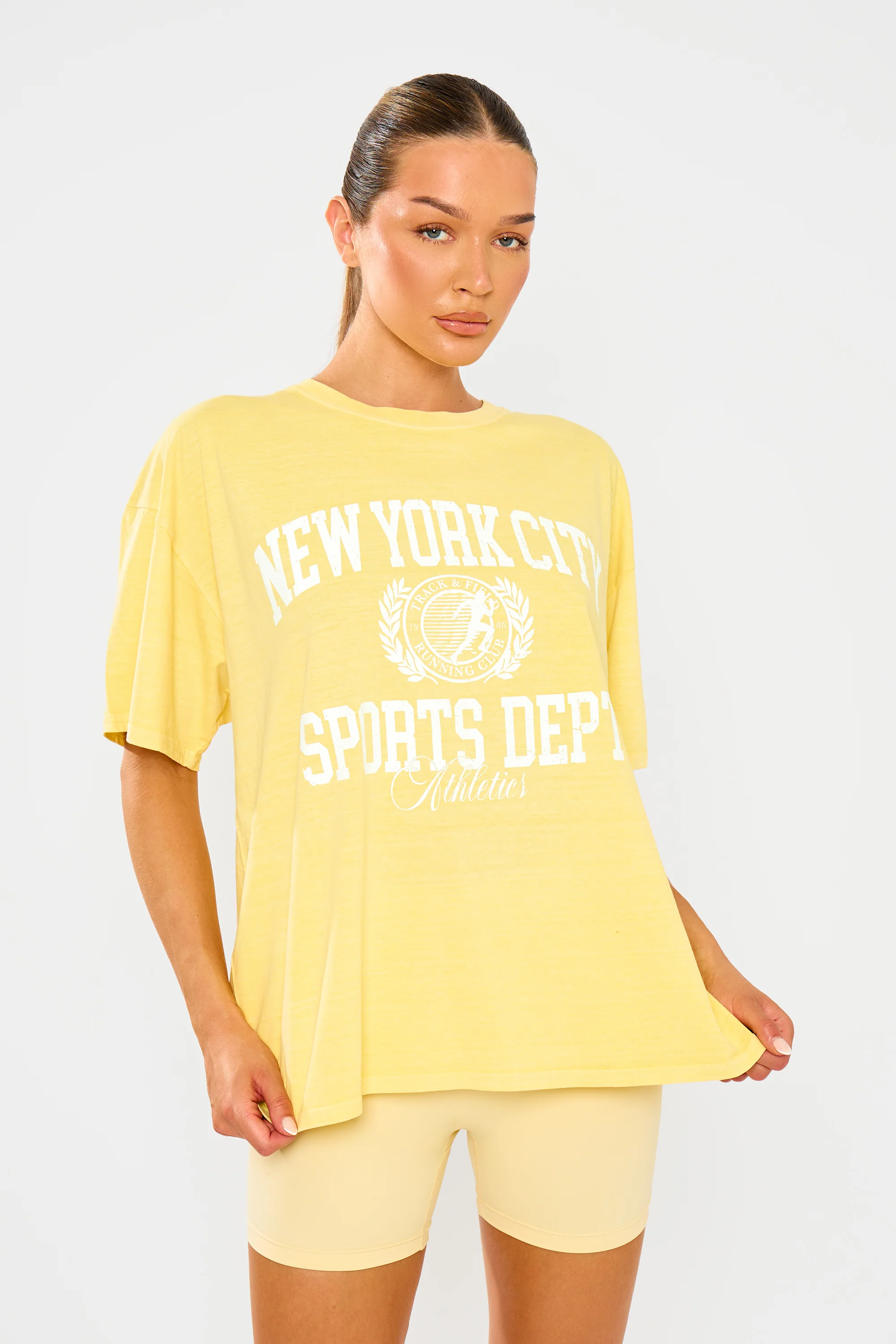 Kaiia New York City Sports Overdyed Oversized T-shirt Yellow - Image 5