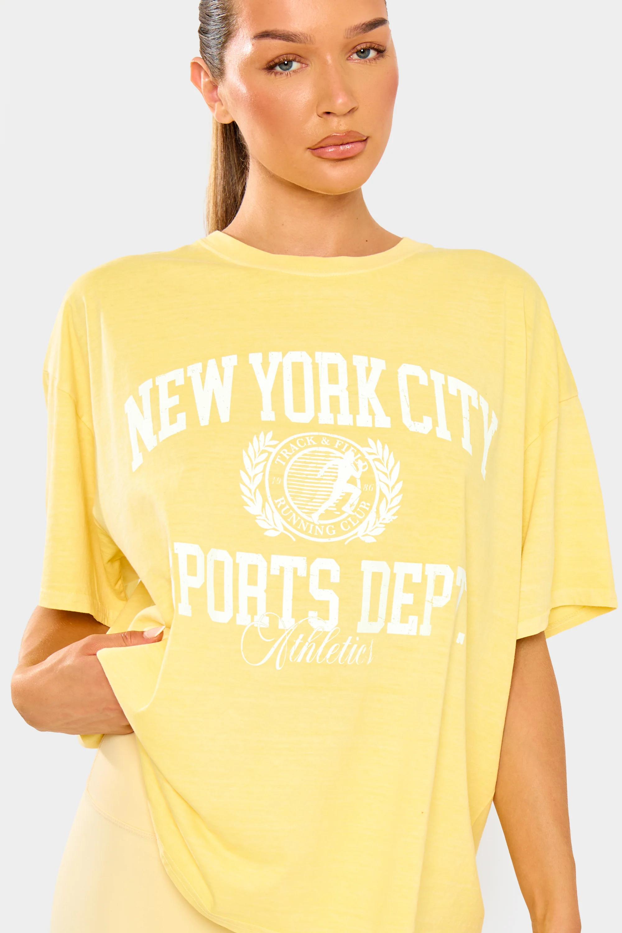 Kaiia New York City Sports Overdyed Oversized T-shirt Yellow - Image 8