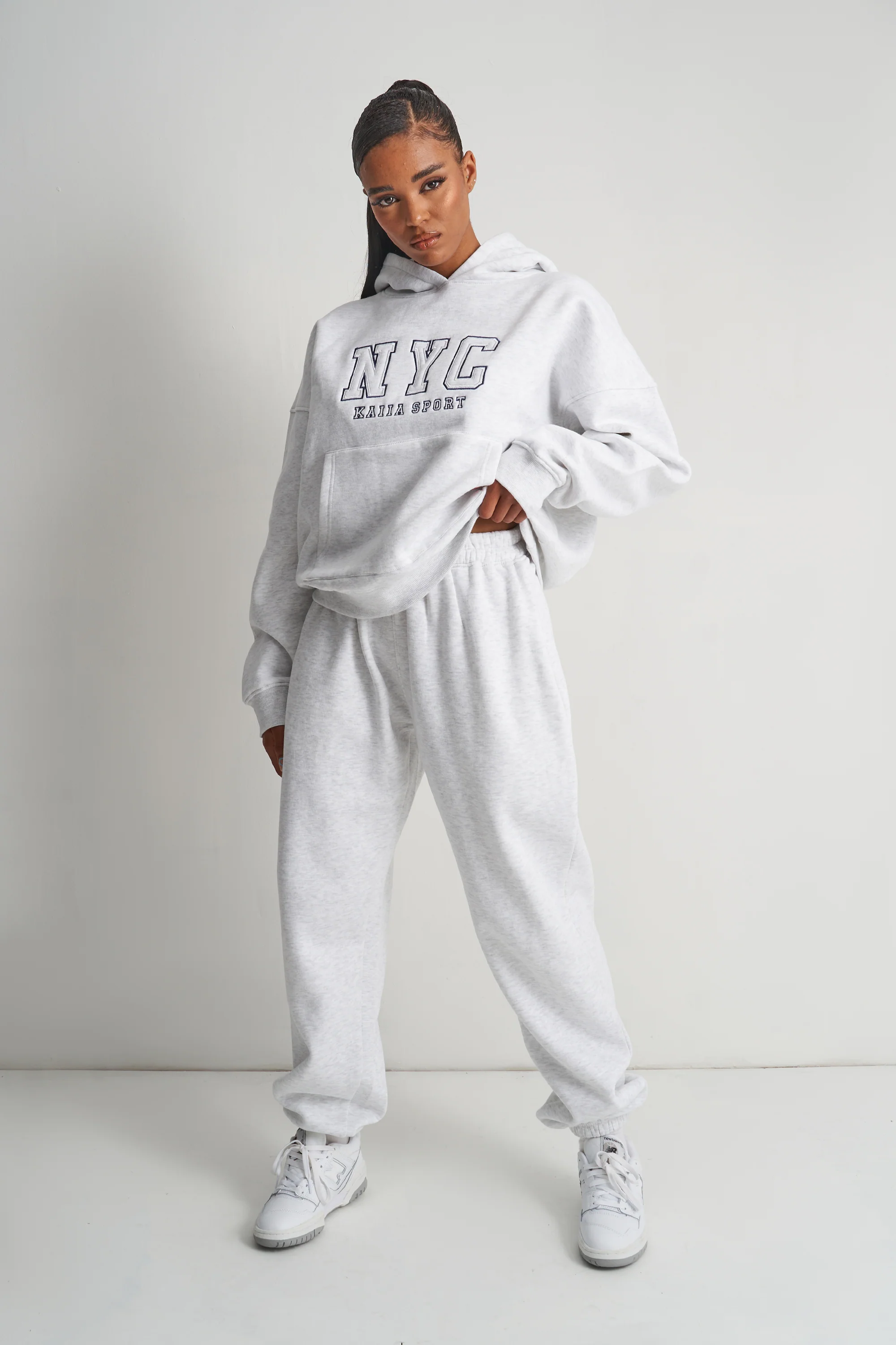 Kaiia NYC Oversized Hoodie in Grey Marl - Image 2