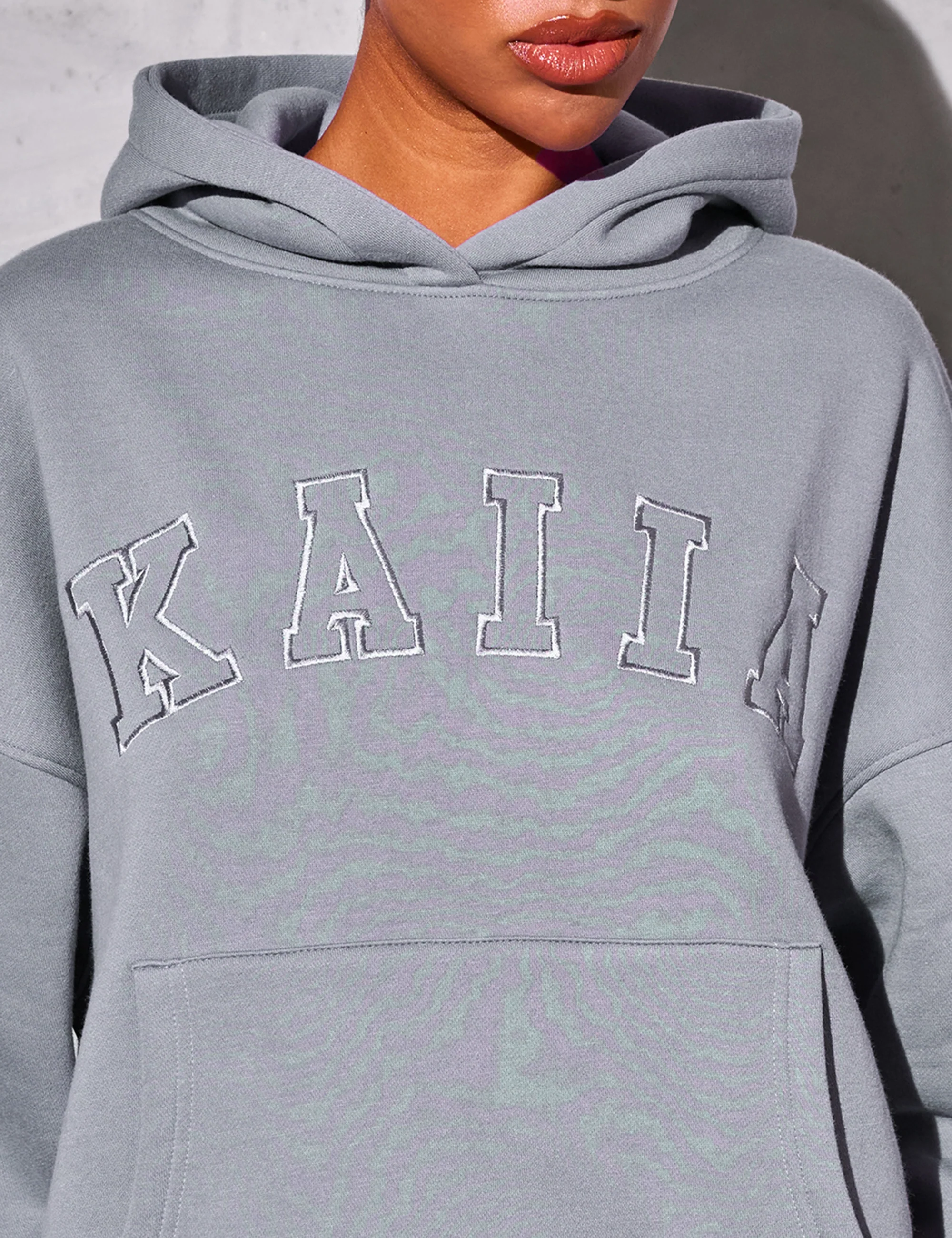 Kaiia Slogan Oversized Hoodie Dove Grey - Image 2