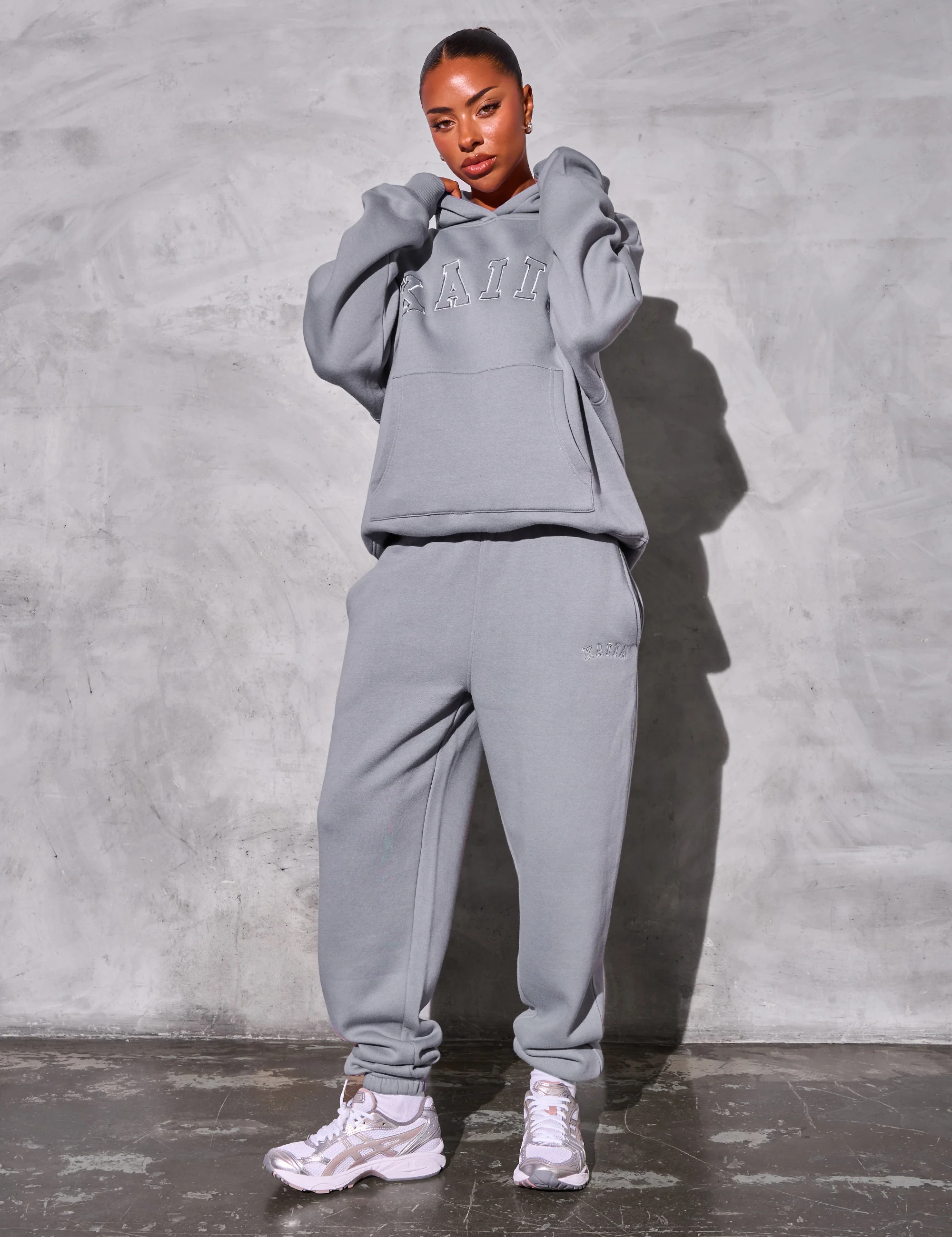 Kaiia Slogan Oversized Hoodie Dove Grey - Image 3