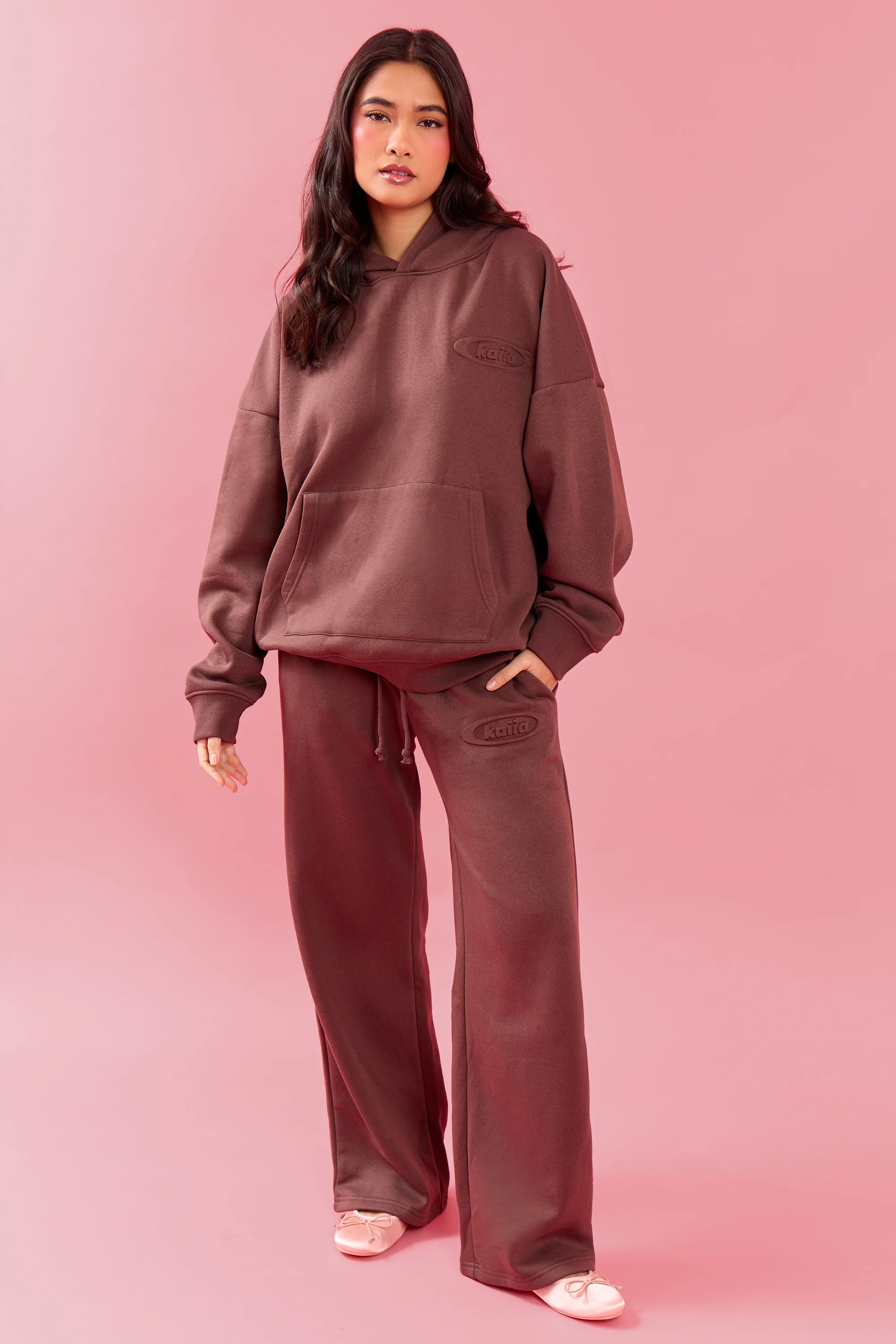 Kaiia Oval Embossed Oversized Hoodie Cocoa Brown - Image 4