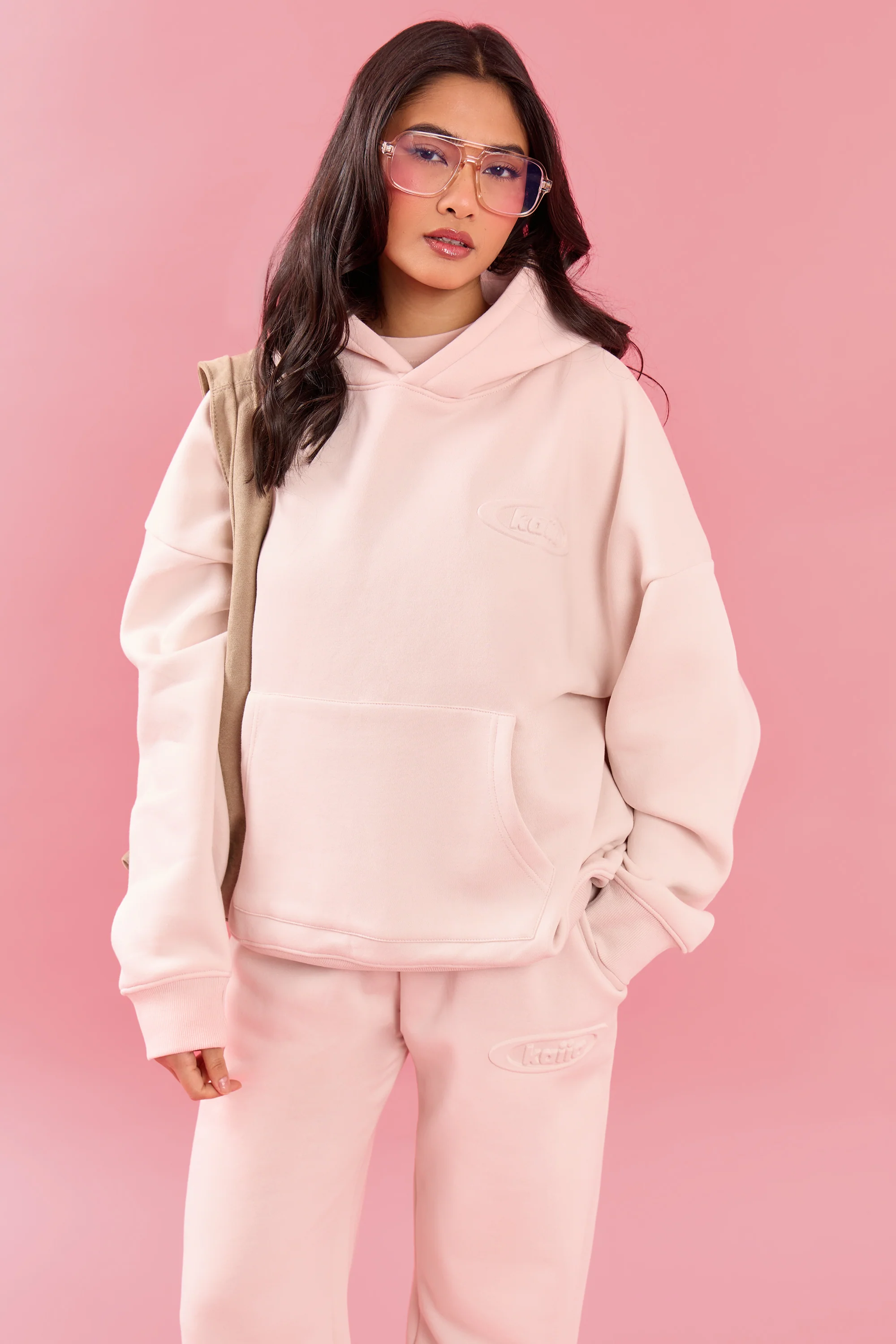 Kaiia Oval Embossed Oversized Hoodie Pink Meringue