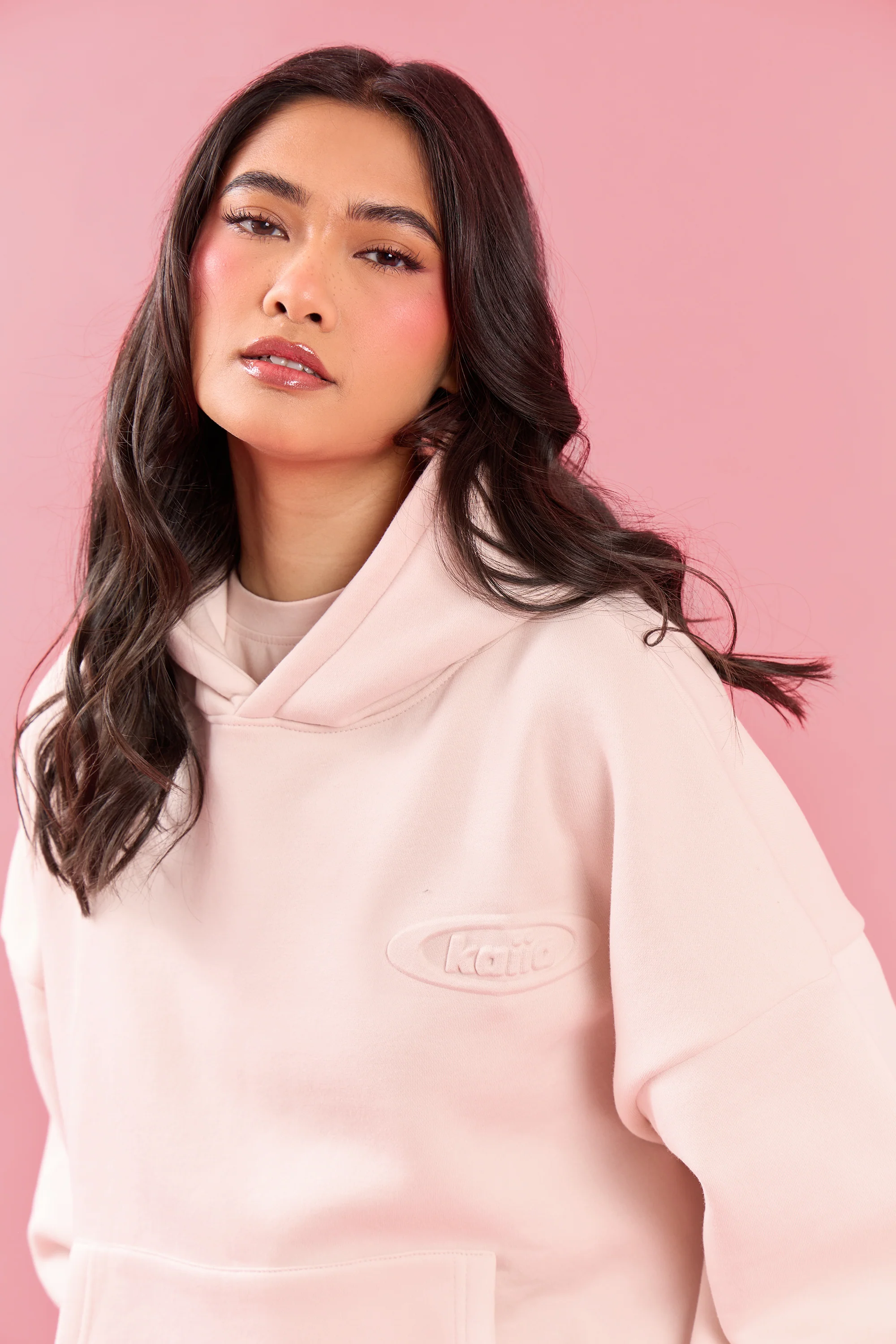 Kaiia Oval Embossed Oversized Hoodie Pink Meringue - Image 2