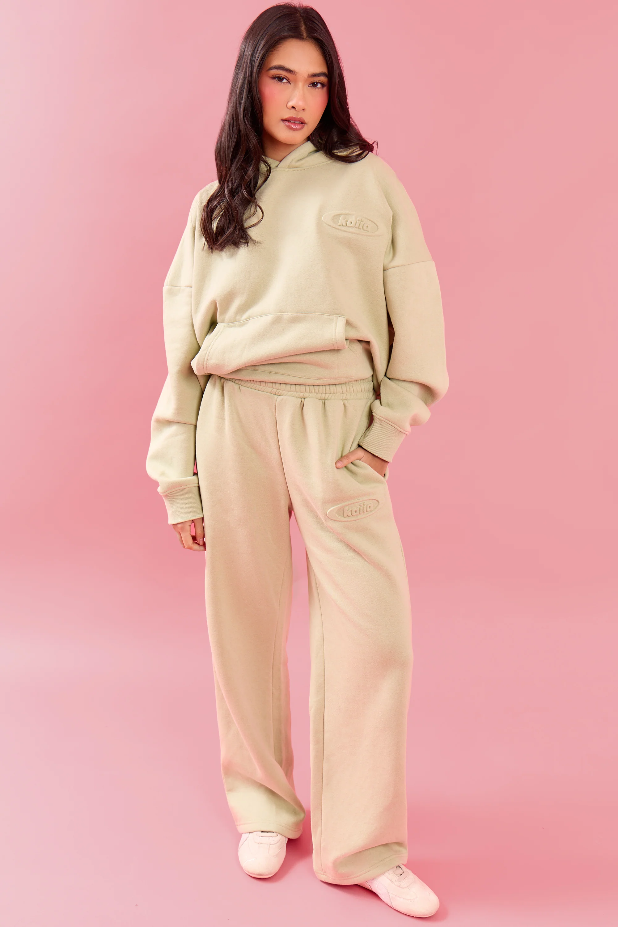 Kaiia Oval Embossed Oversized Hoodie Pistachio Cream - Image 4