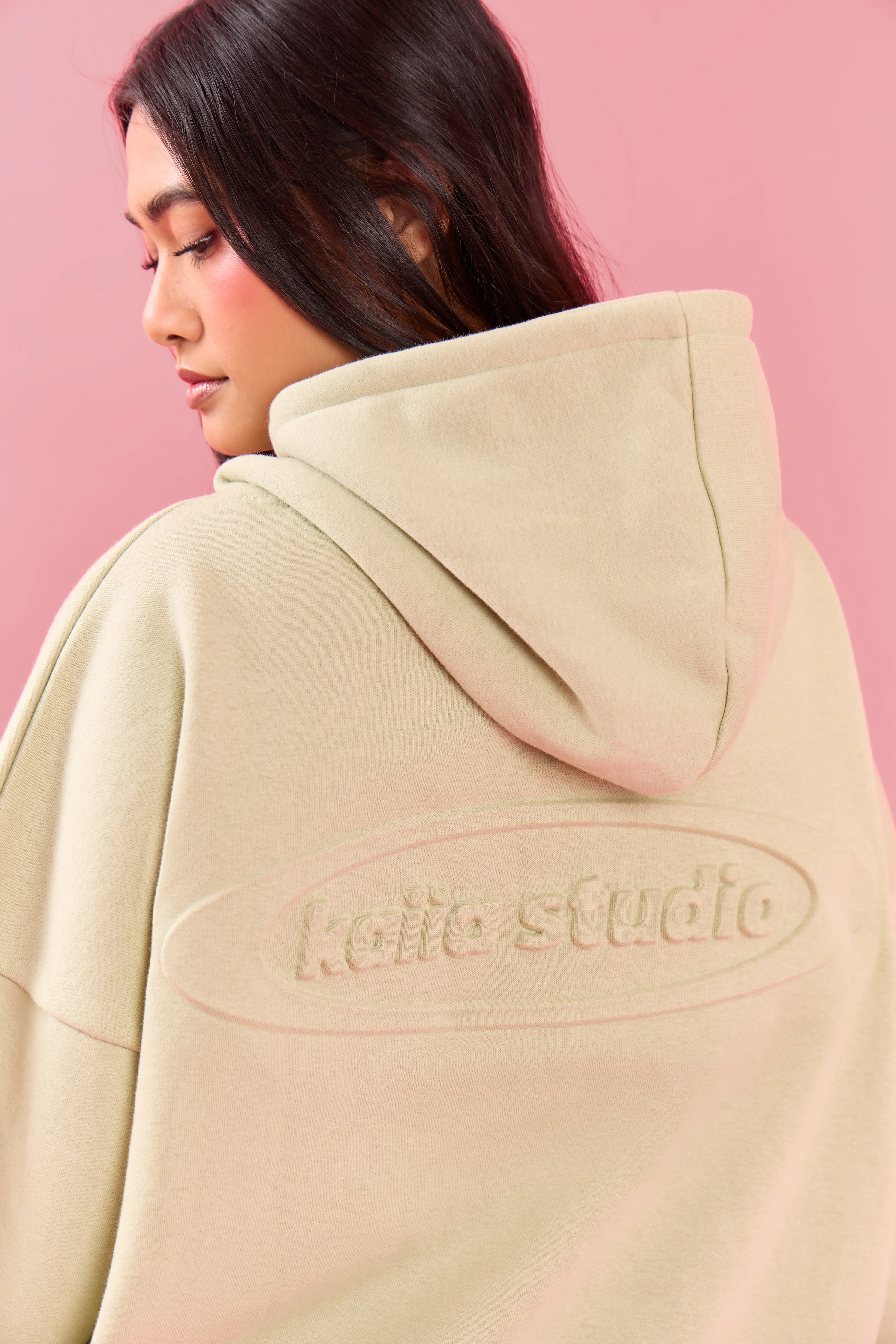 Kaiia Oval Embossed Oversized Hoodie Pistachio Cream - Image 5