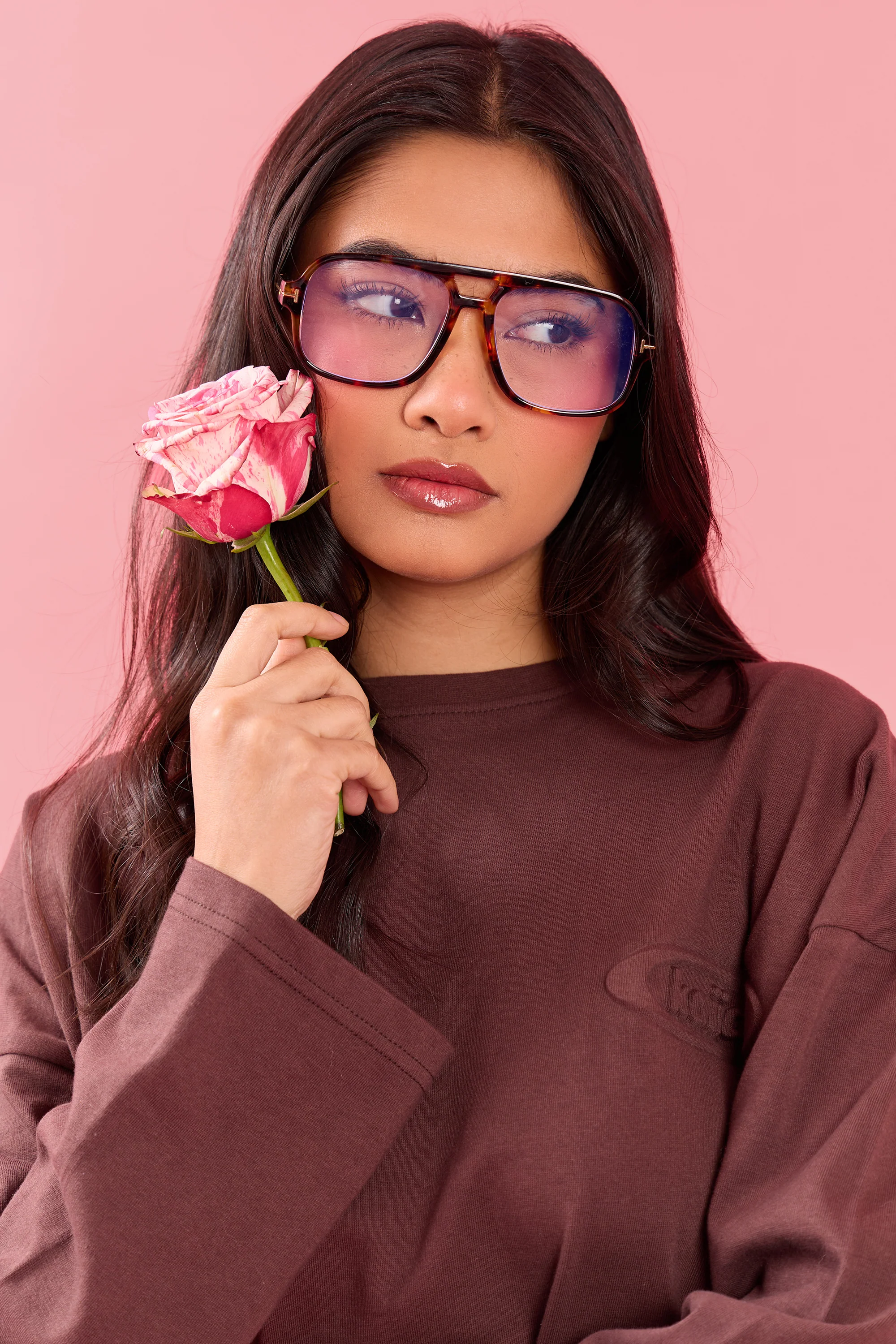 Kaiia Oval Embossed Oversized Long Sleeve T-shirt Cocoa Brown - Image 2