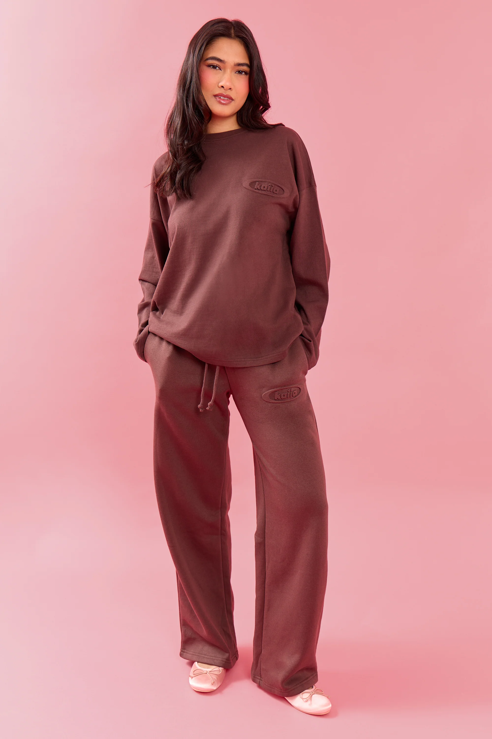 Kaiia Oval Embossed Oversized Long Sleeve T-shirt Cocoa Brown - Image 5
