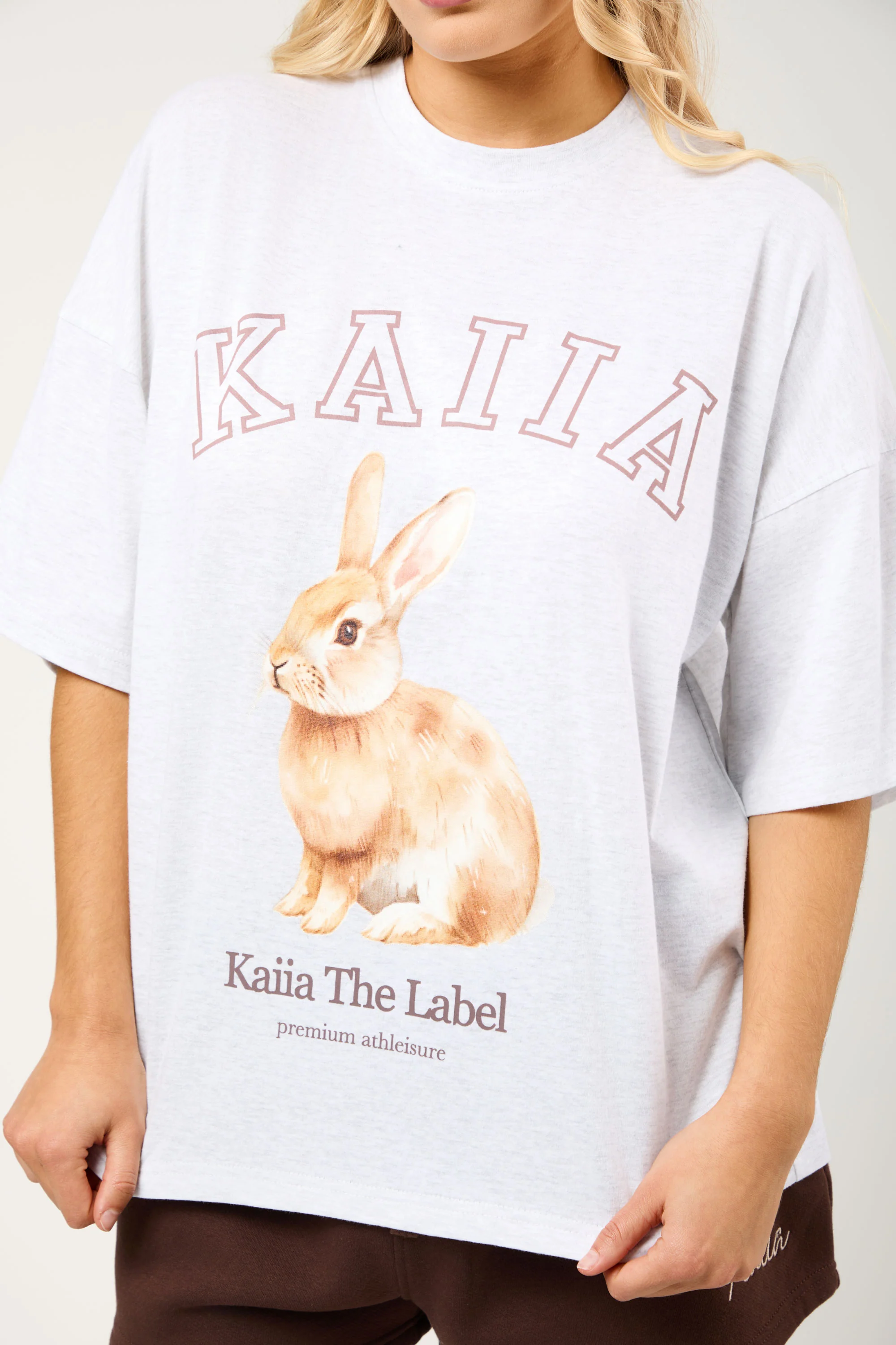Kaiia Oversized Bunny Graphic T-Shirt Light Grey Marl - Image 4