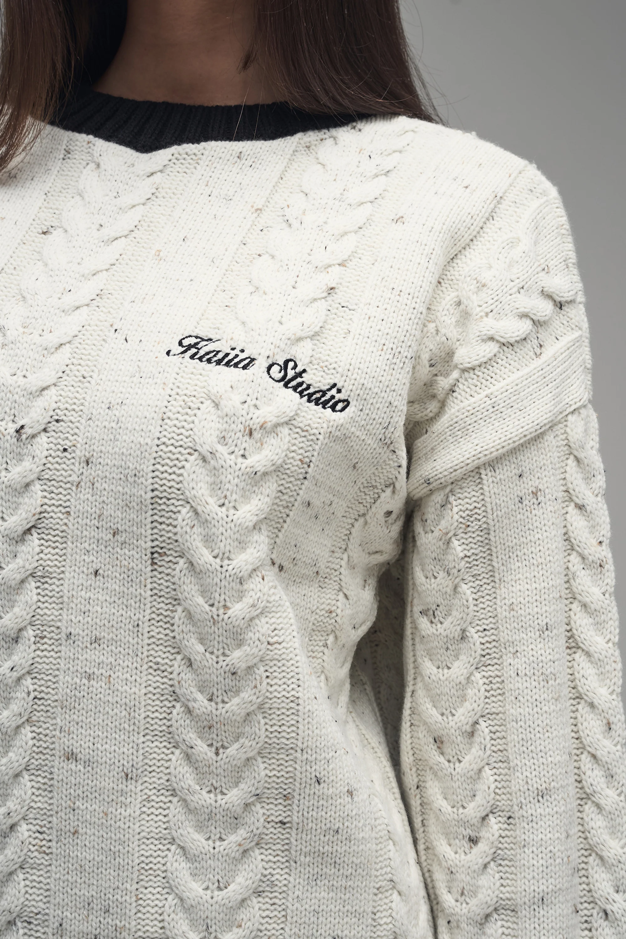 Kaiia Cable Knit Oversized Sweater Cream & Black - Image 6