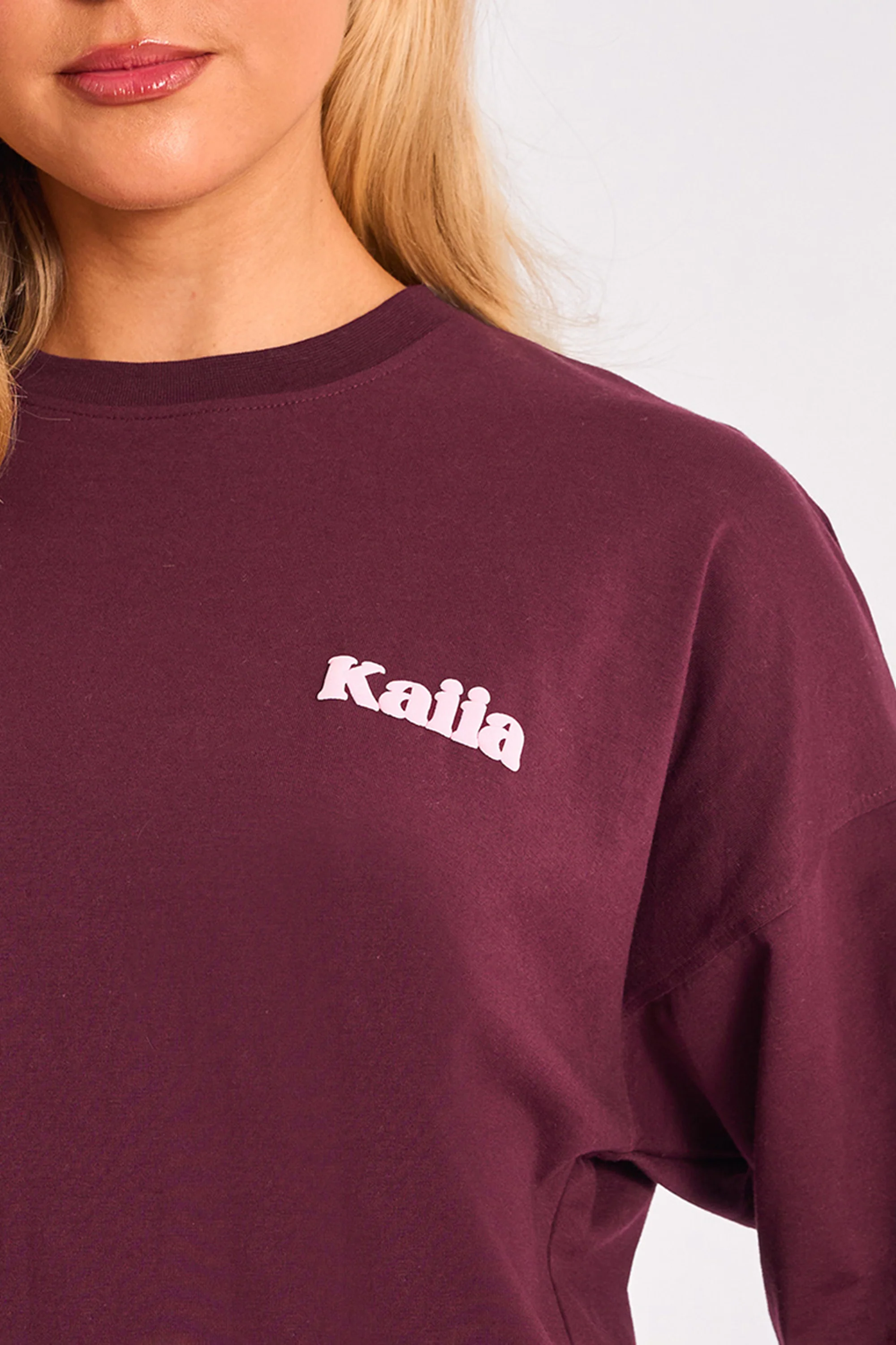Kaiia Cherry Graphic Oversized T-shirt Plum & Pink - Image 3
