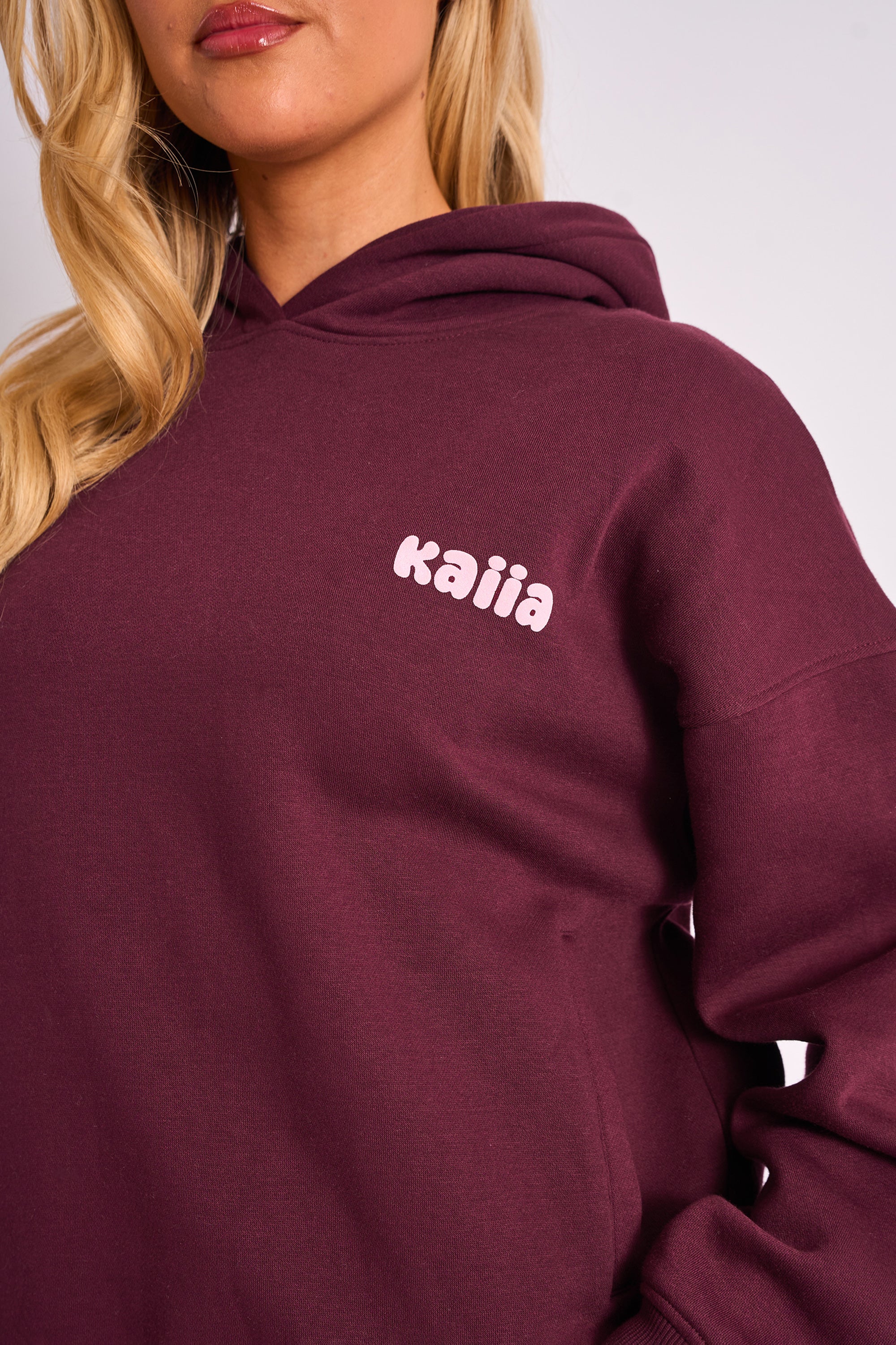 Kaiia Cherry Graphic Oversized Hoodie Plum & Pink - Image 4