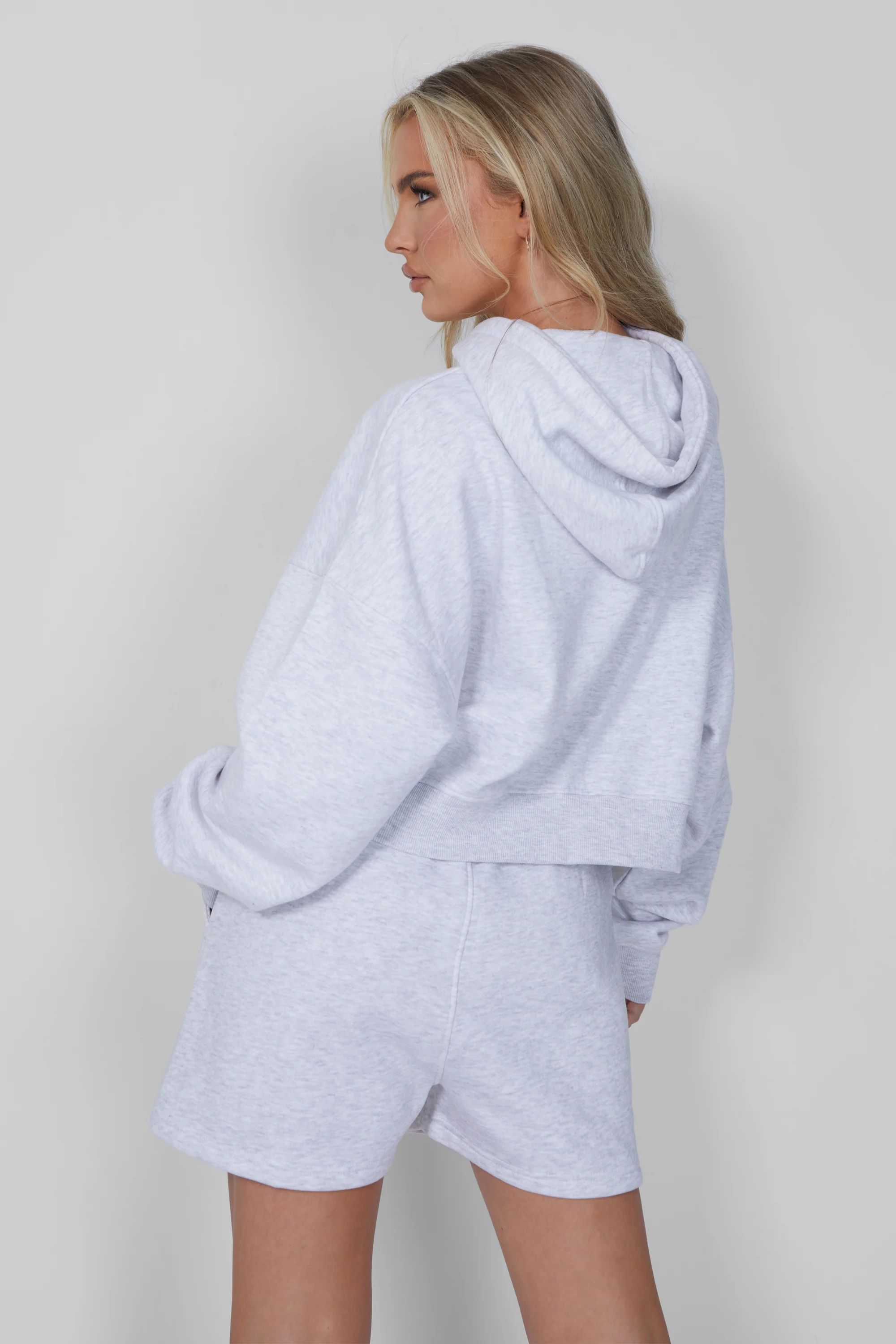 Kaiia Oversized Crop Hoodie Light Grey Marl - Image 5