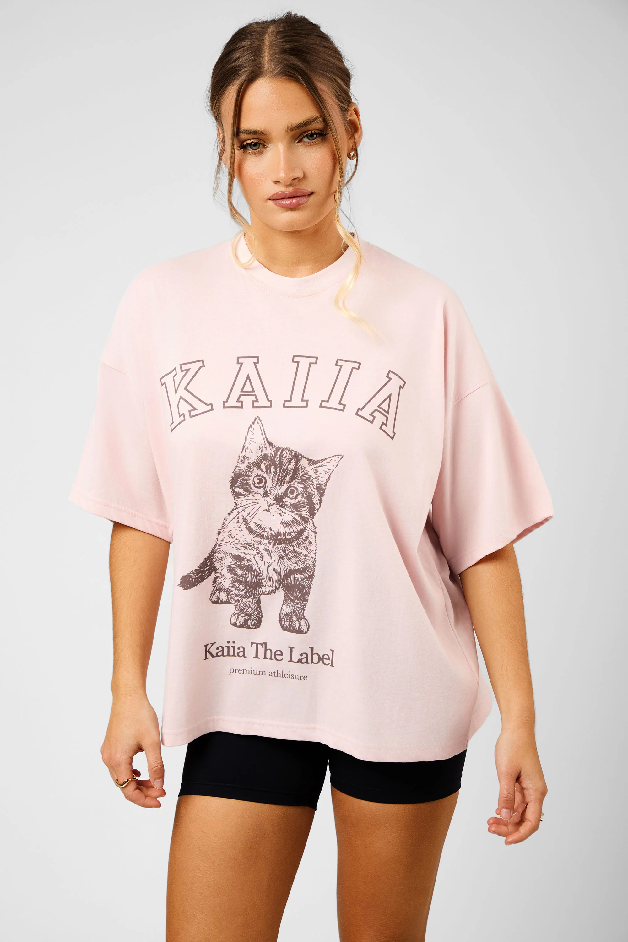 Kaiia Oversized Kitten Graphic T-Shirt Dusty Pink - Image 3