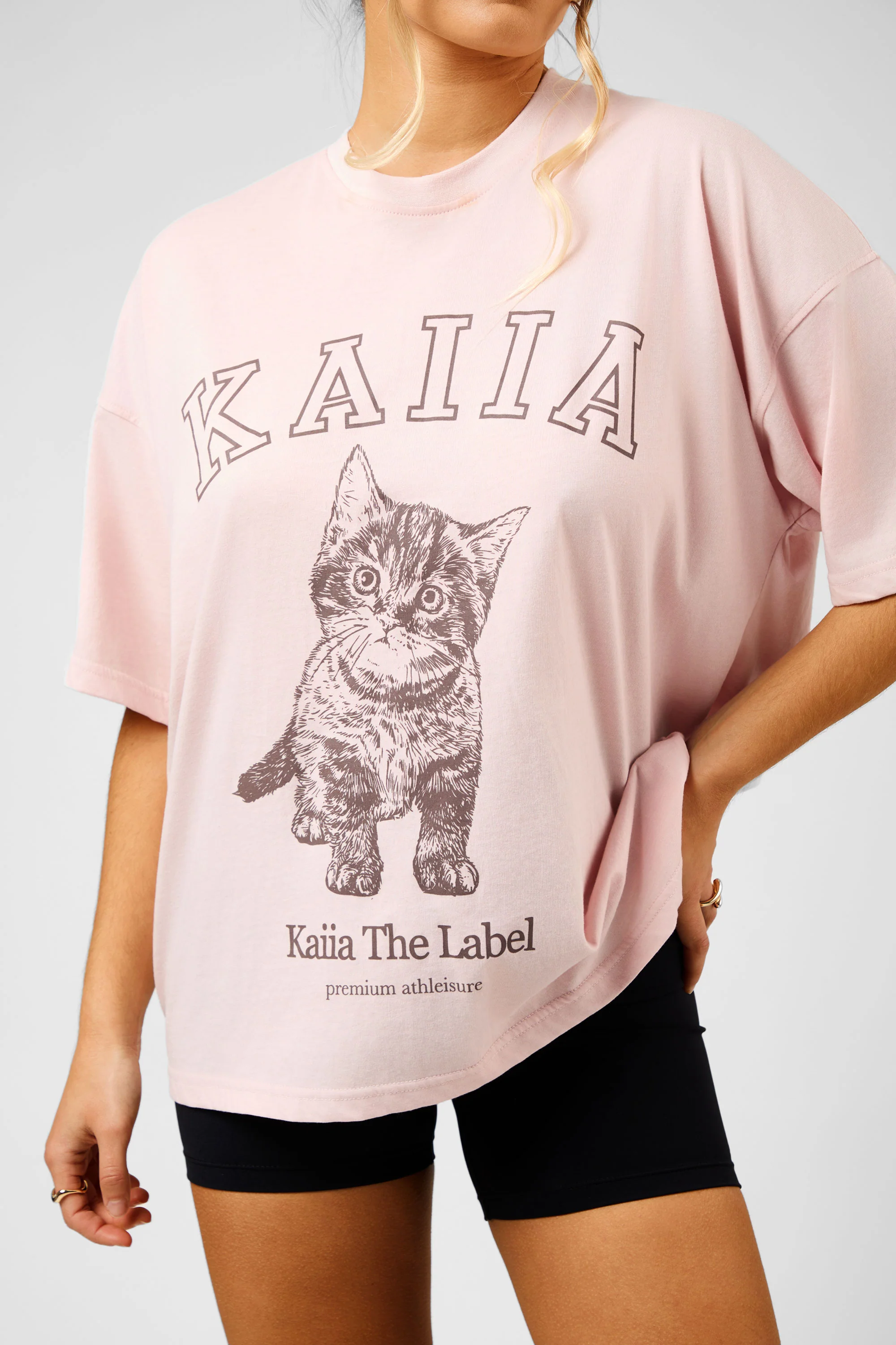 Kaiia Oversized Kitten Graphic T-Shirt Dusty Pink - Image 4