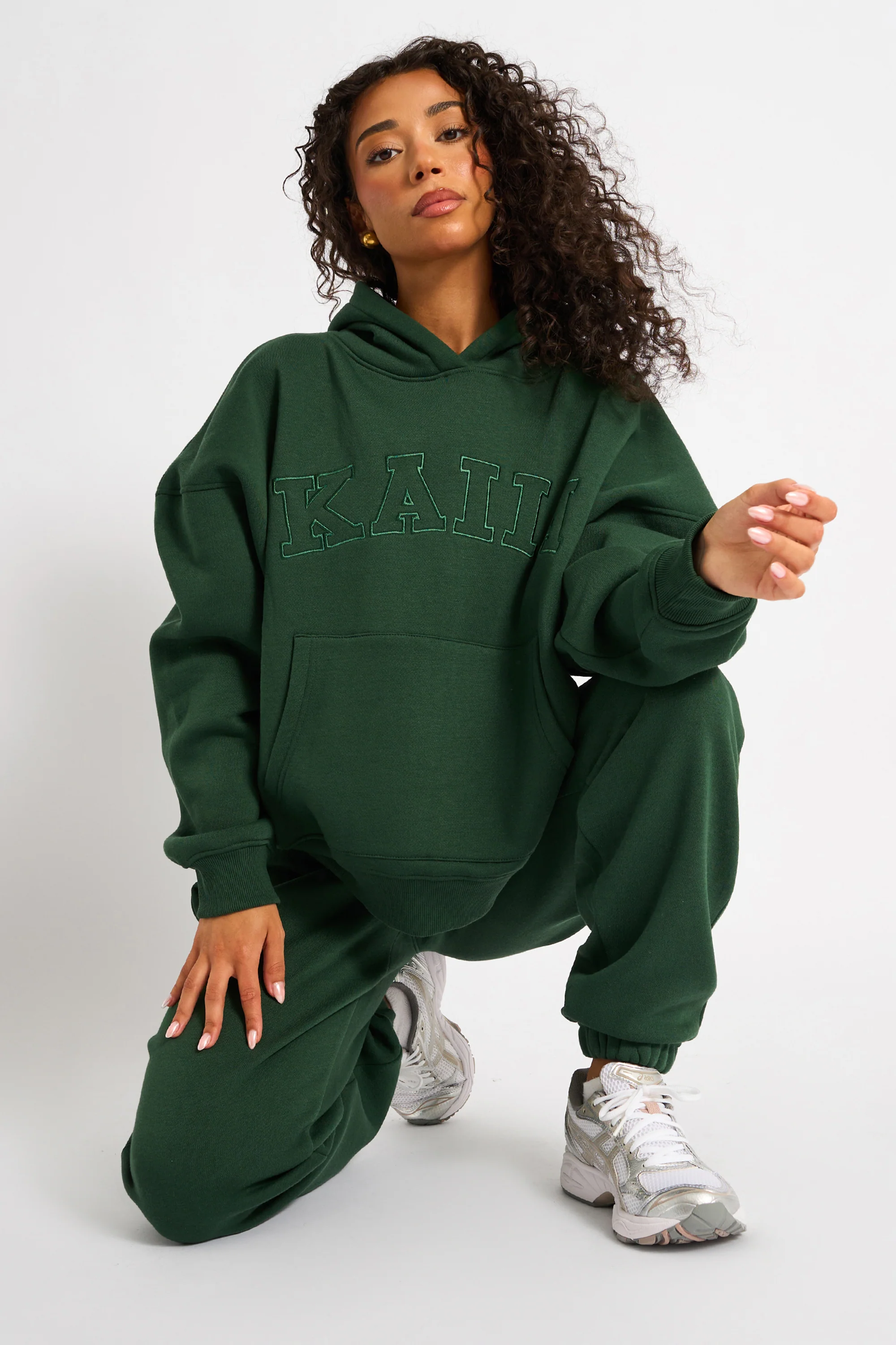 Kaiia Oversized Logo Hoodie Forest Green - Image 3