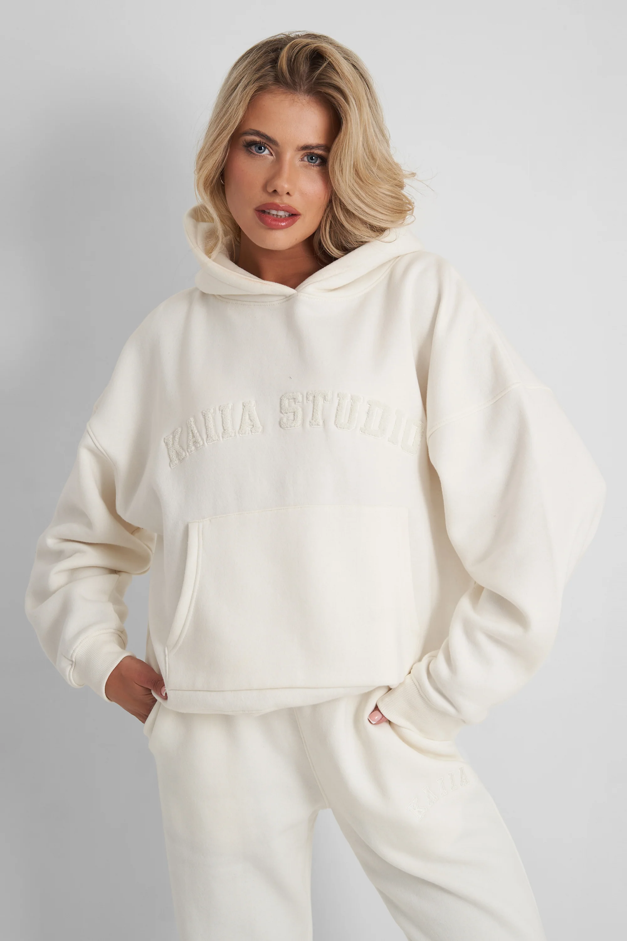 Kaiia Oversized Logo Hoodie in Vanilla - Image 3