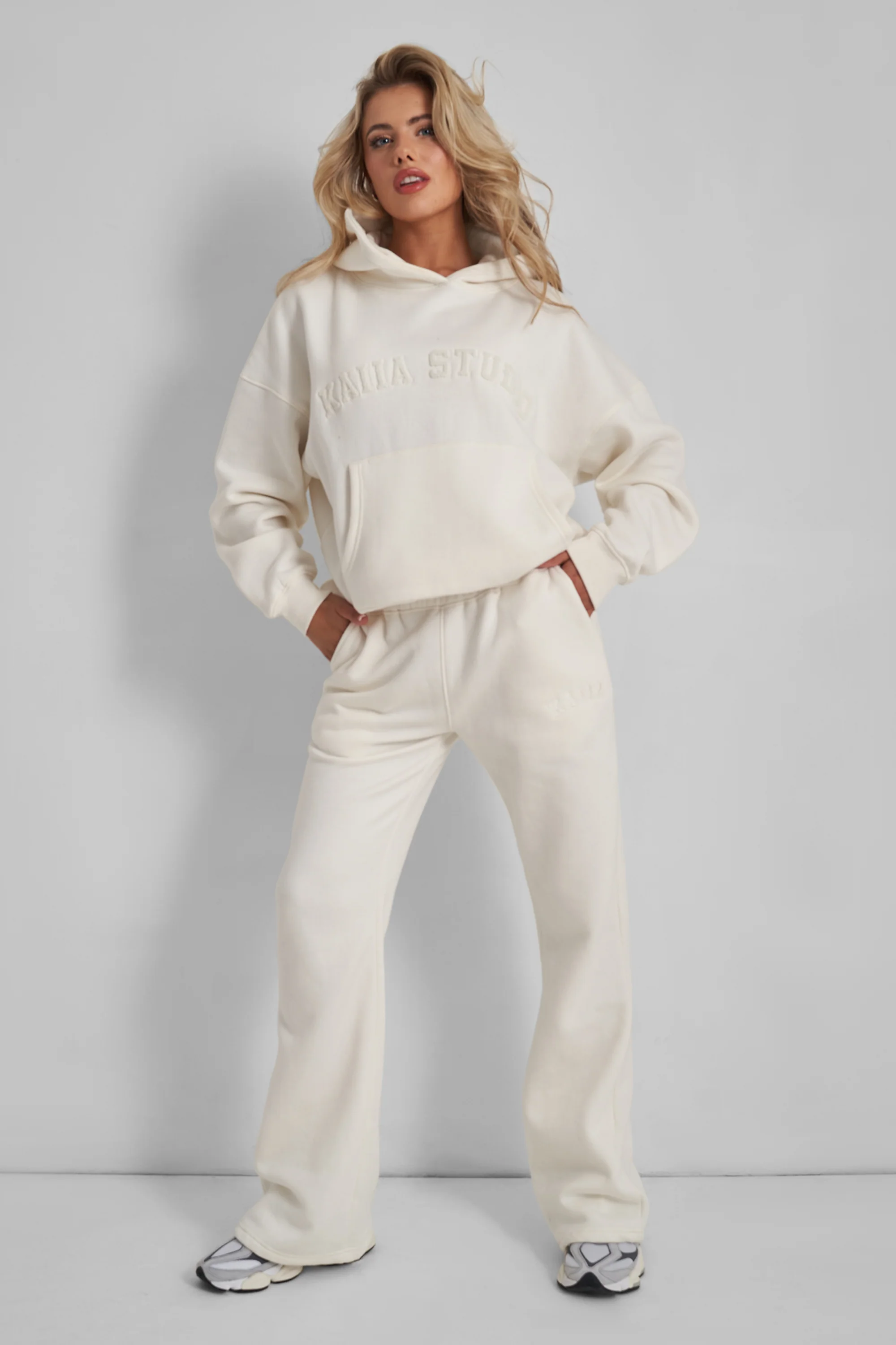 Kaiia Oversized Logo Hoodie in Vanilla - Image 4