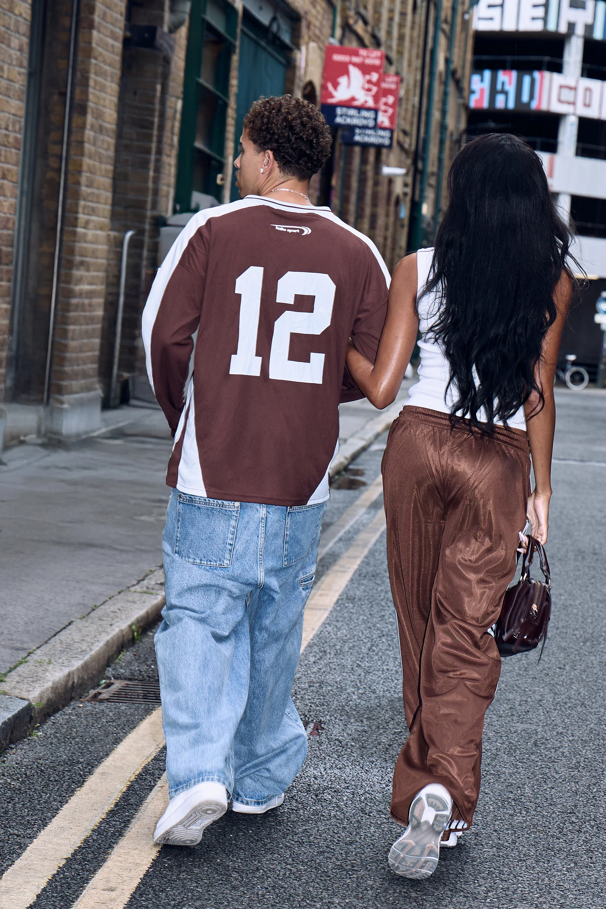 Kaiia Oversized Long Sleeve Football Shirt Brown & Baby Blue - Image 3