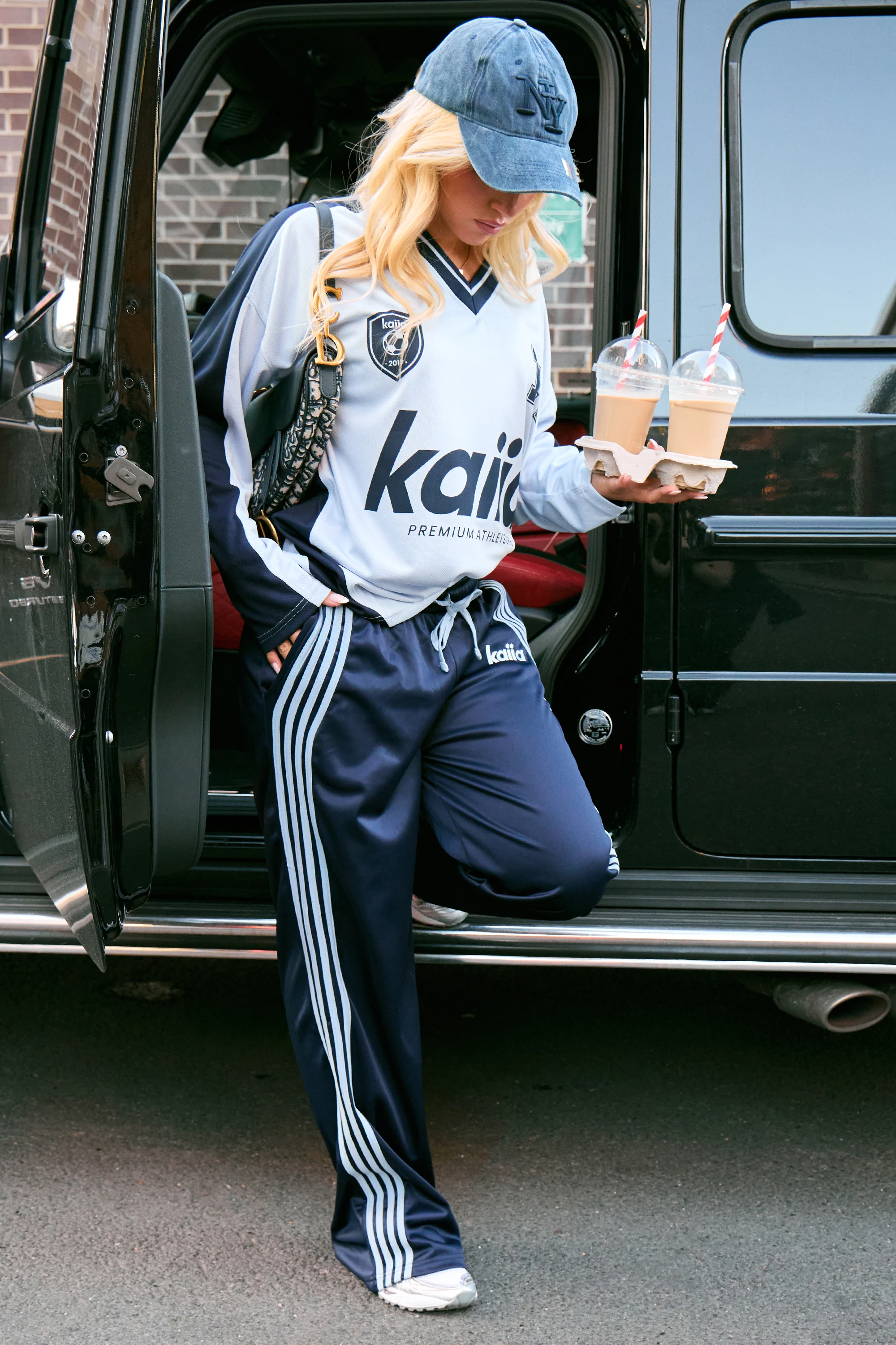 Kaiia Oversized Long Sleeve Football Top Baby Blue & Navy - Image 3