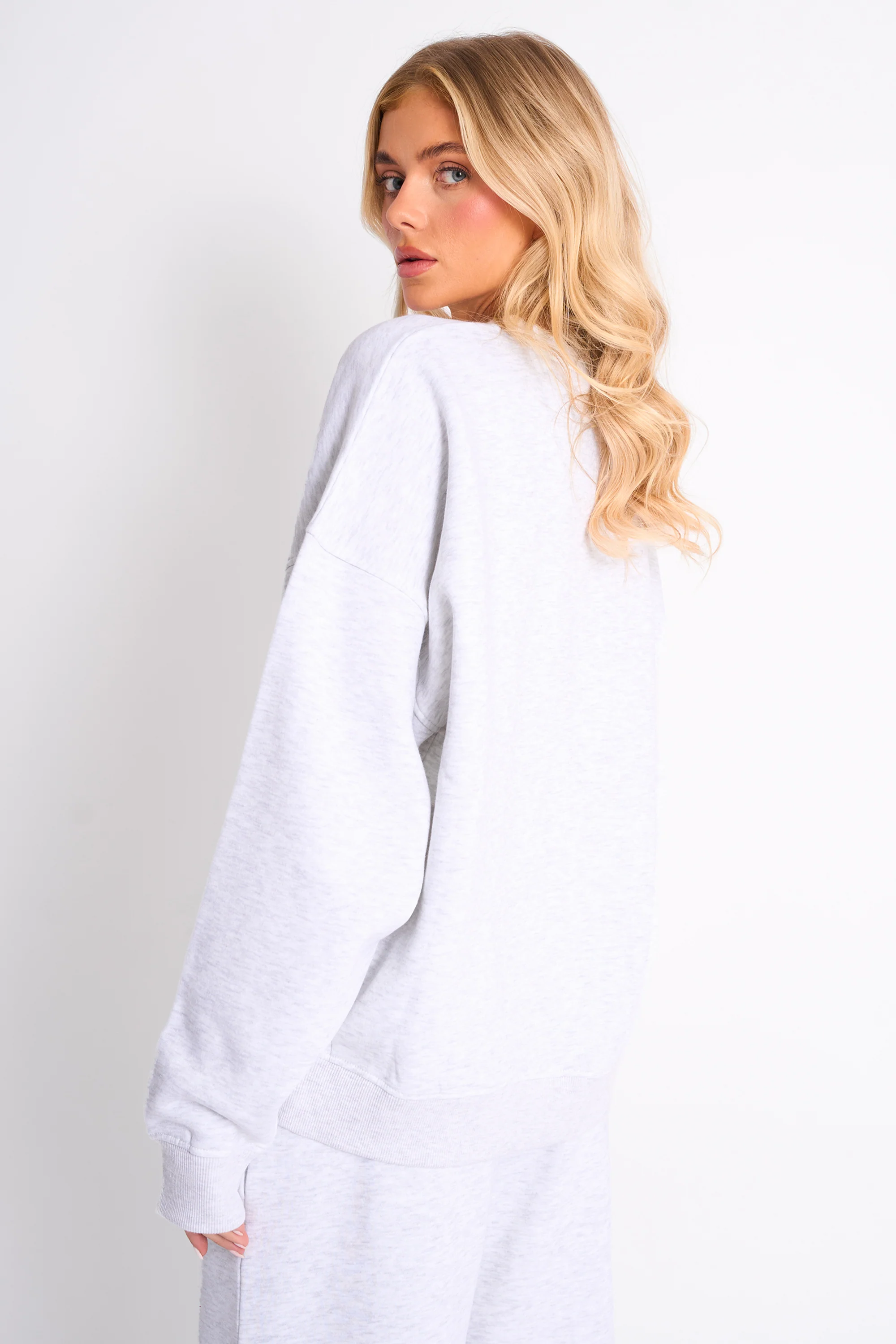 Kaiia Slogan Oversized Sweatshirt Light Grey Marl & Pink Contrast - Image 2