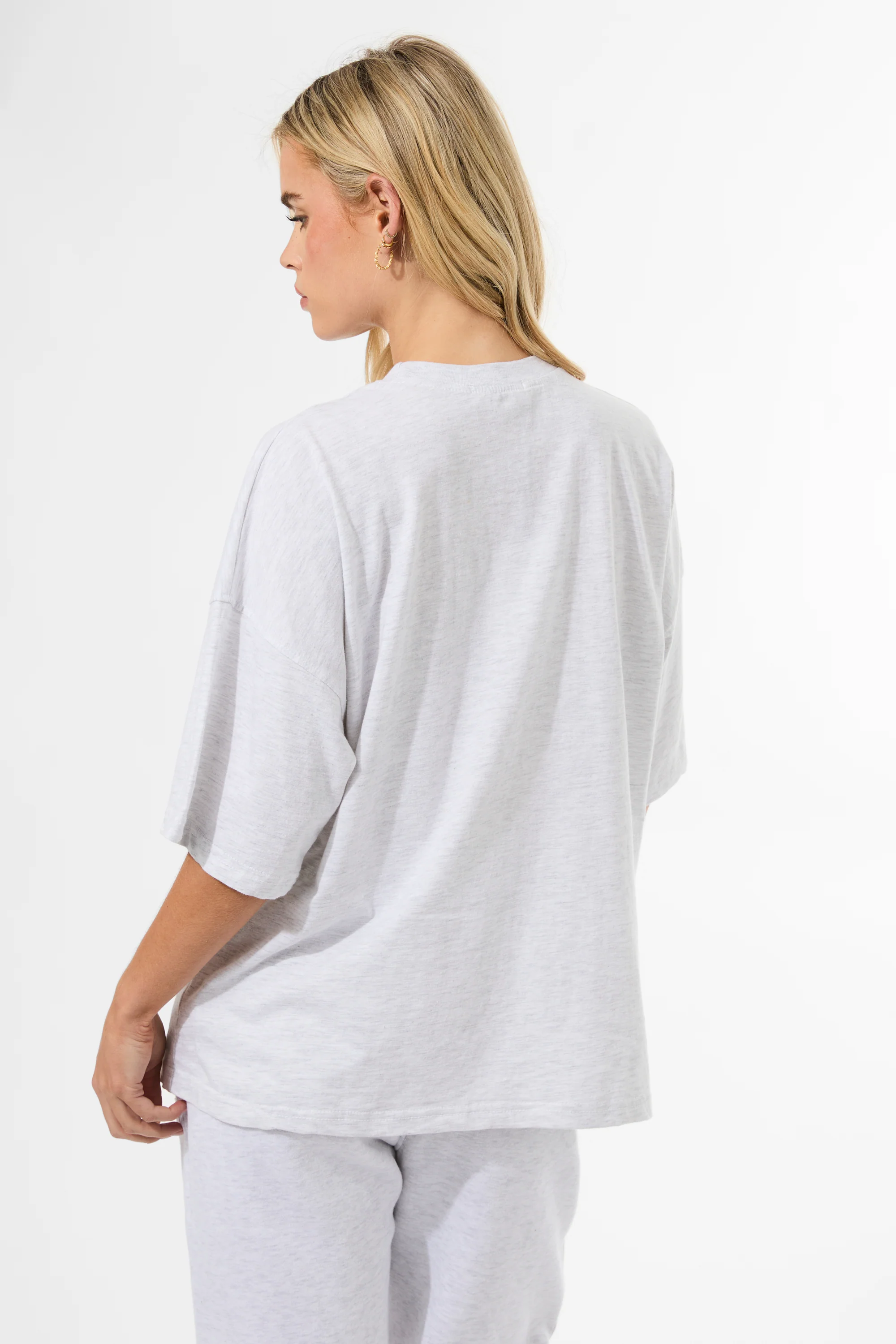 Kaiia Oversized T-shirt Light Grey Marl & Navy - Image 6