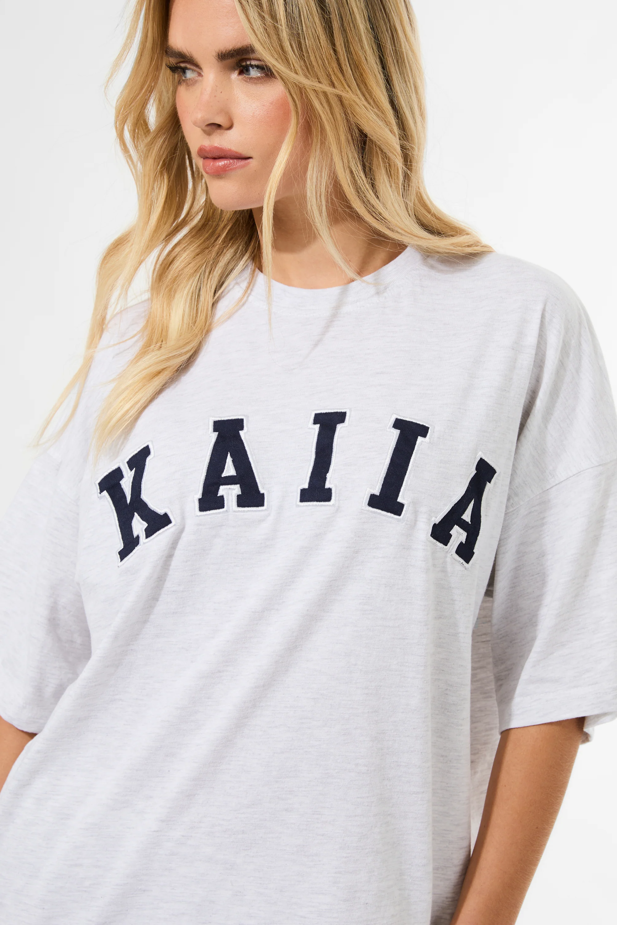 Kaiia Oversized T-shirt Light Grey Marl & Navy - Image 7