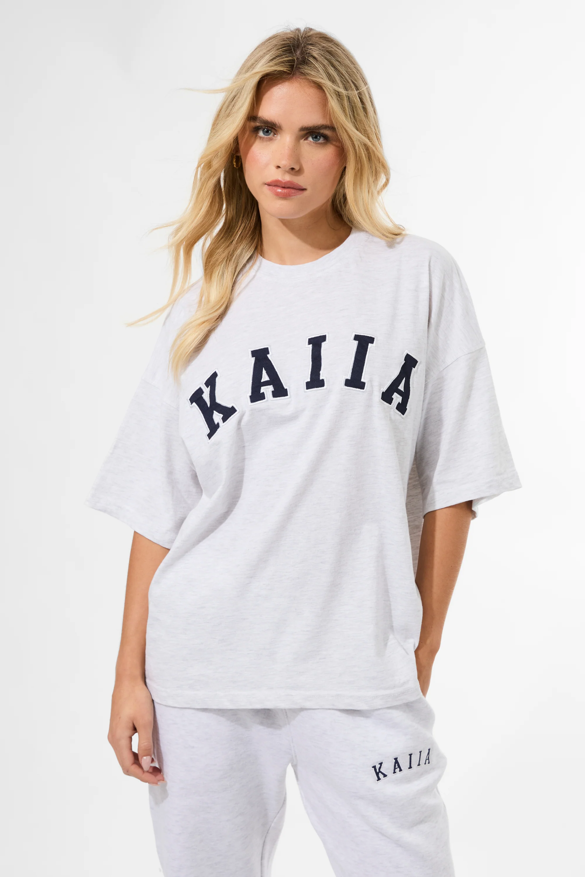 Kaiia Oversized T-shirt Light Grey Marl & Navy - Image 8