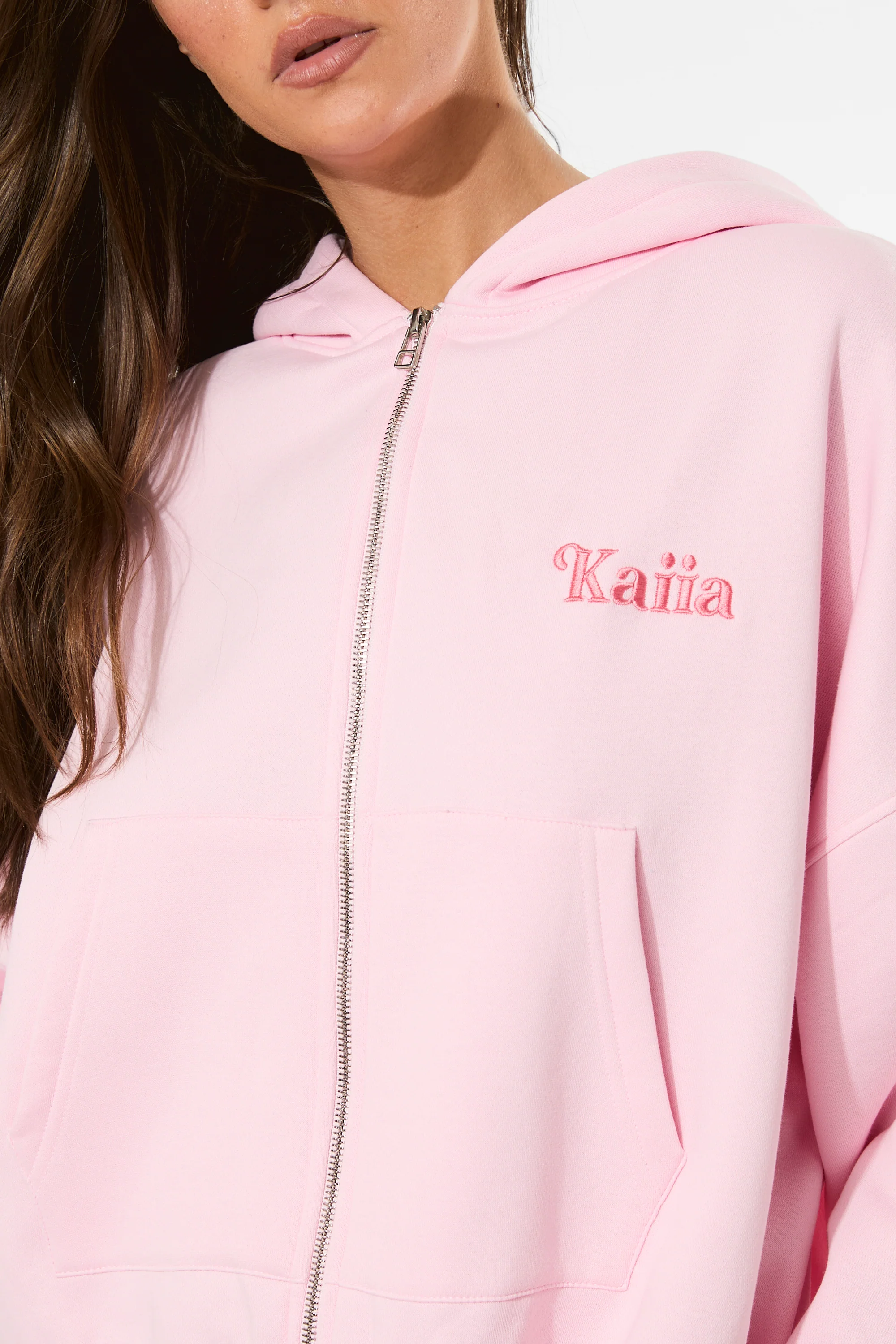 Kaiia Oversized Zip Through Hoodie Baby Pink - Image 11