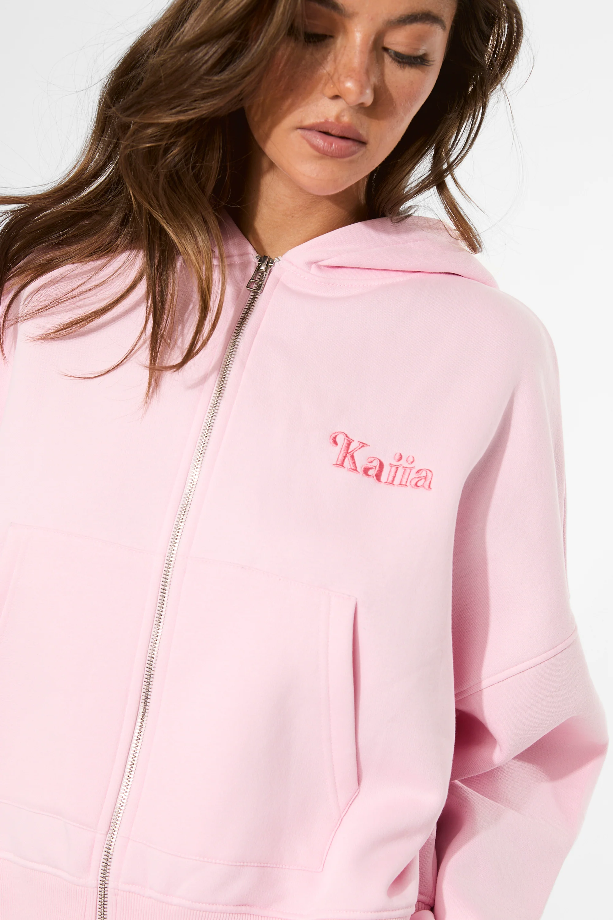 Kaiia Oversized Zip Through Hoodie Baby Pink - Image 7