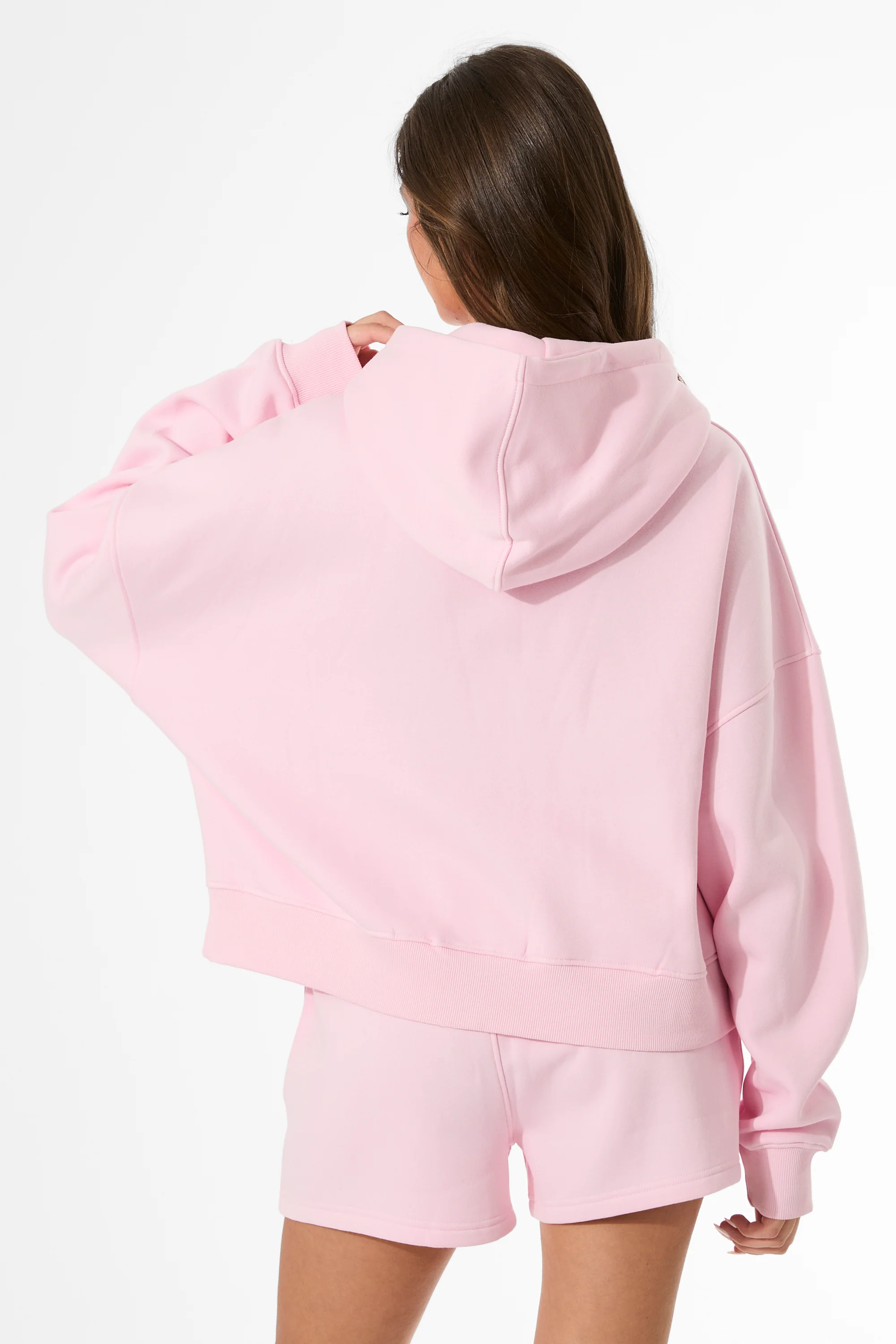 Kaiia Oversized Zip Through Hoodie Baby Pink - Image 9