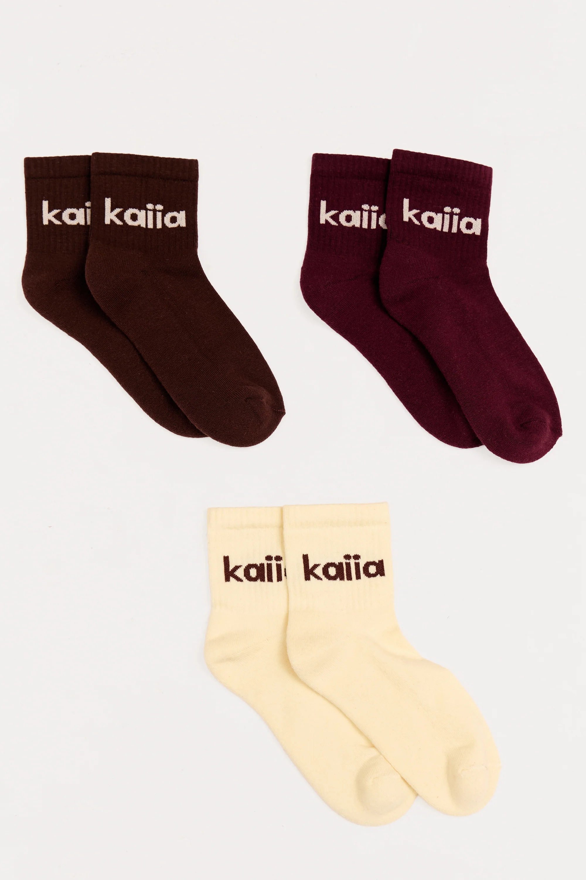 Pack of 3 Kaiia Bubble Logo Socks Lemon, Burgundy & Chocolate