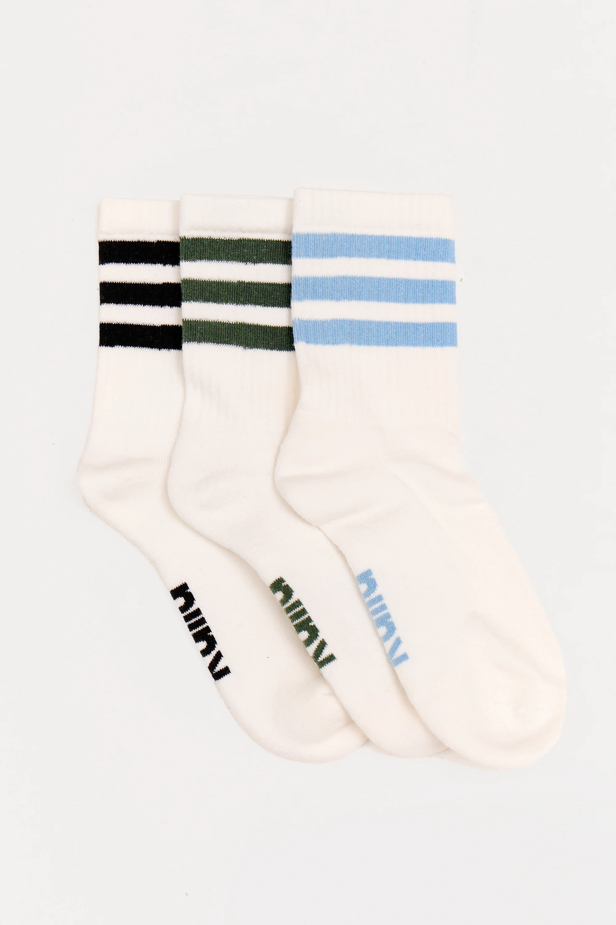 Pack of Three Kaiia Contrast Stripe Socks Black, Blue & Green - Image 3