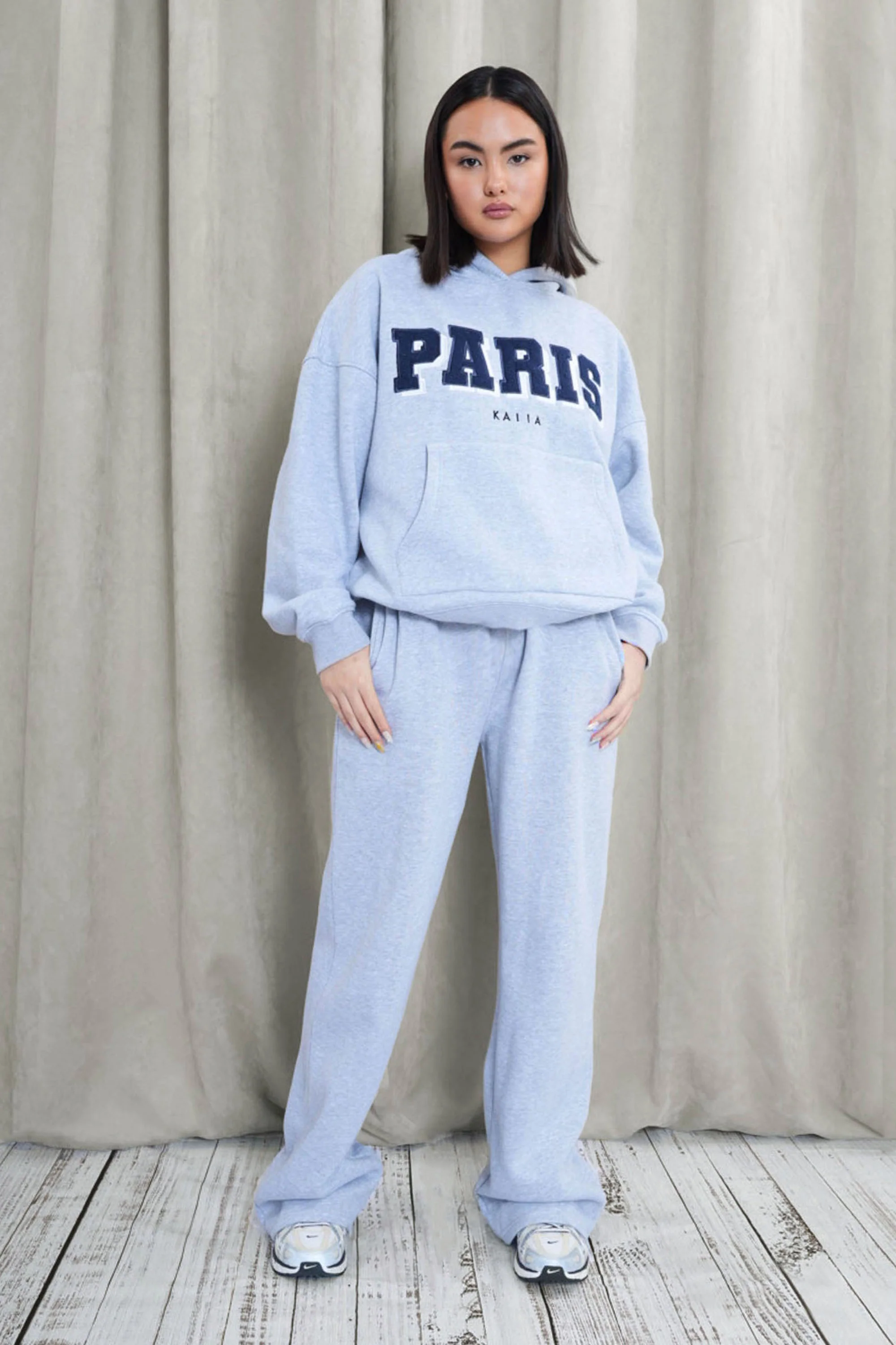 Kaiia Paris Shadow Logo Oversized Hoodie Grey Marl - Image 3
