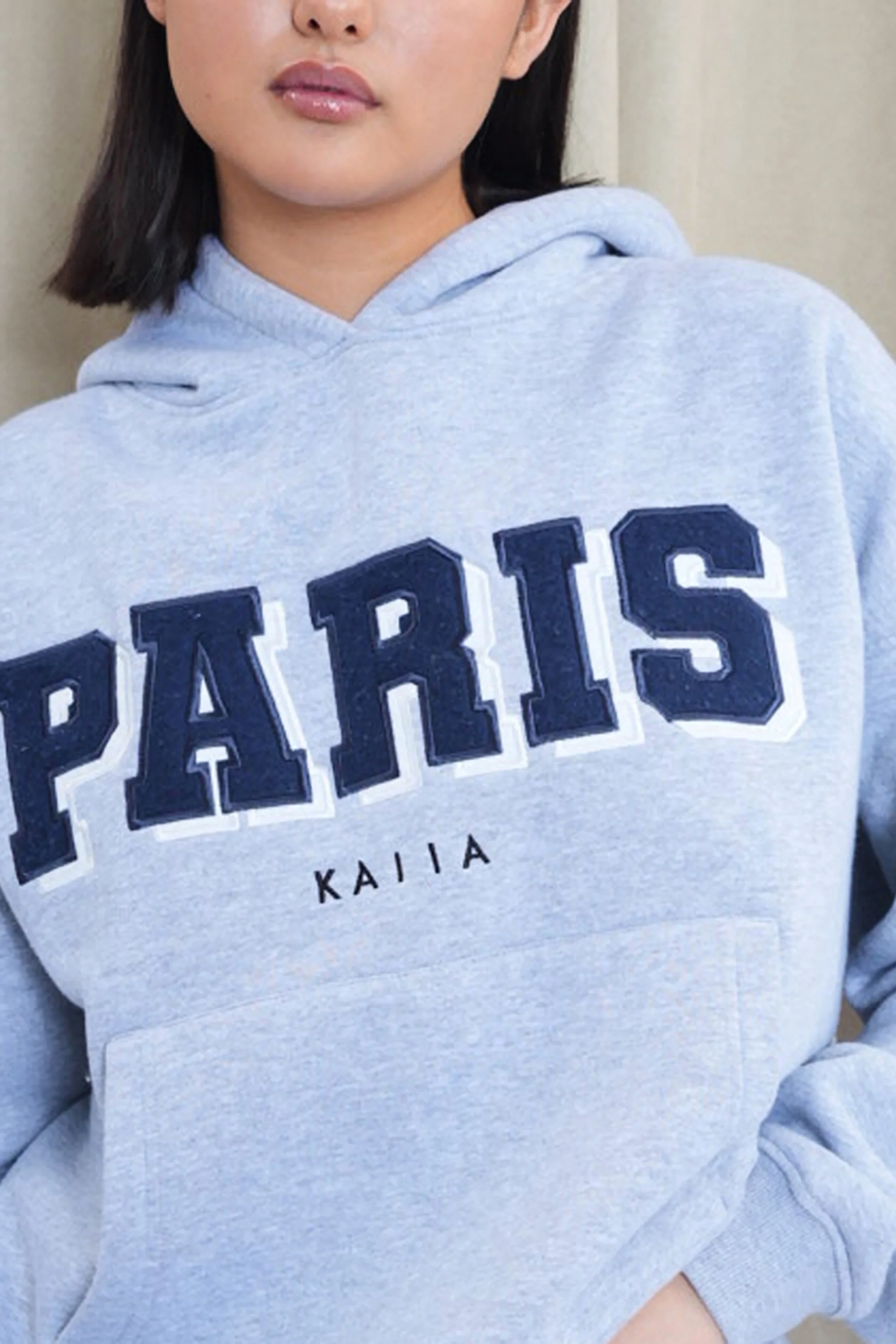 Kaiia Paris Shadow Logo Oversized Hoodie Grey Marl - Image 4