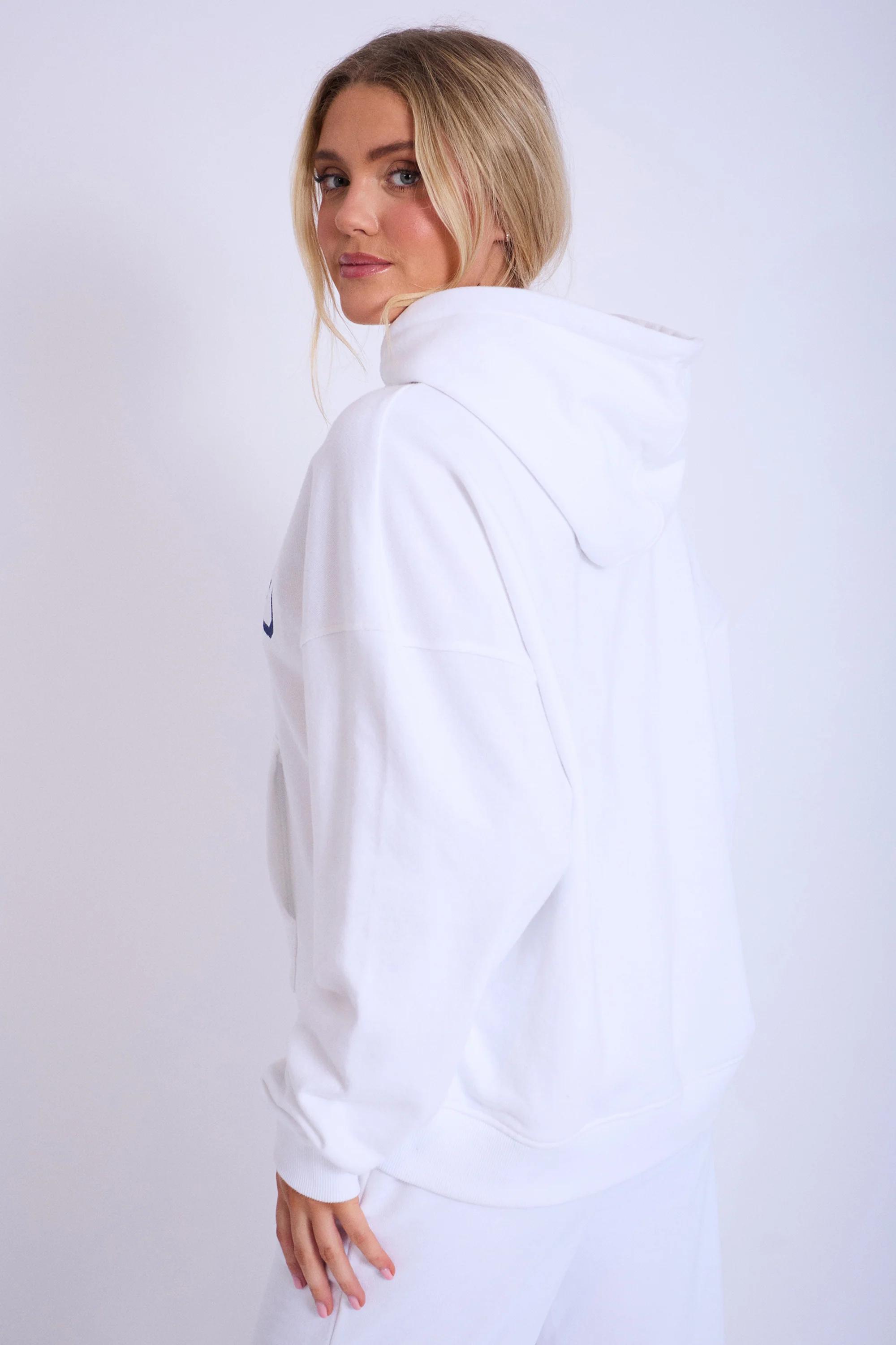 Kaiia Paris Shadow Logo Oversized Drawstring Hoodie White - Image 4