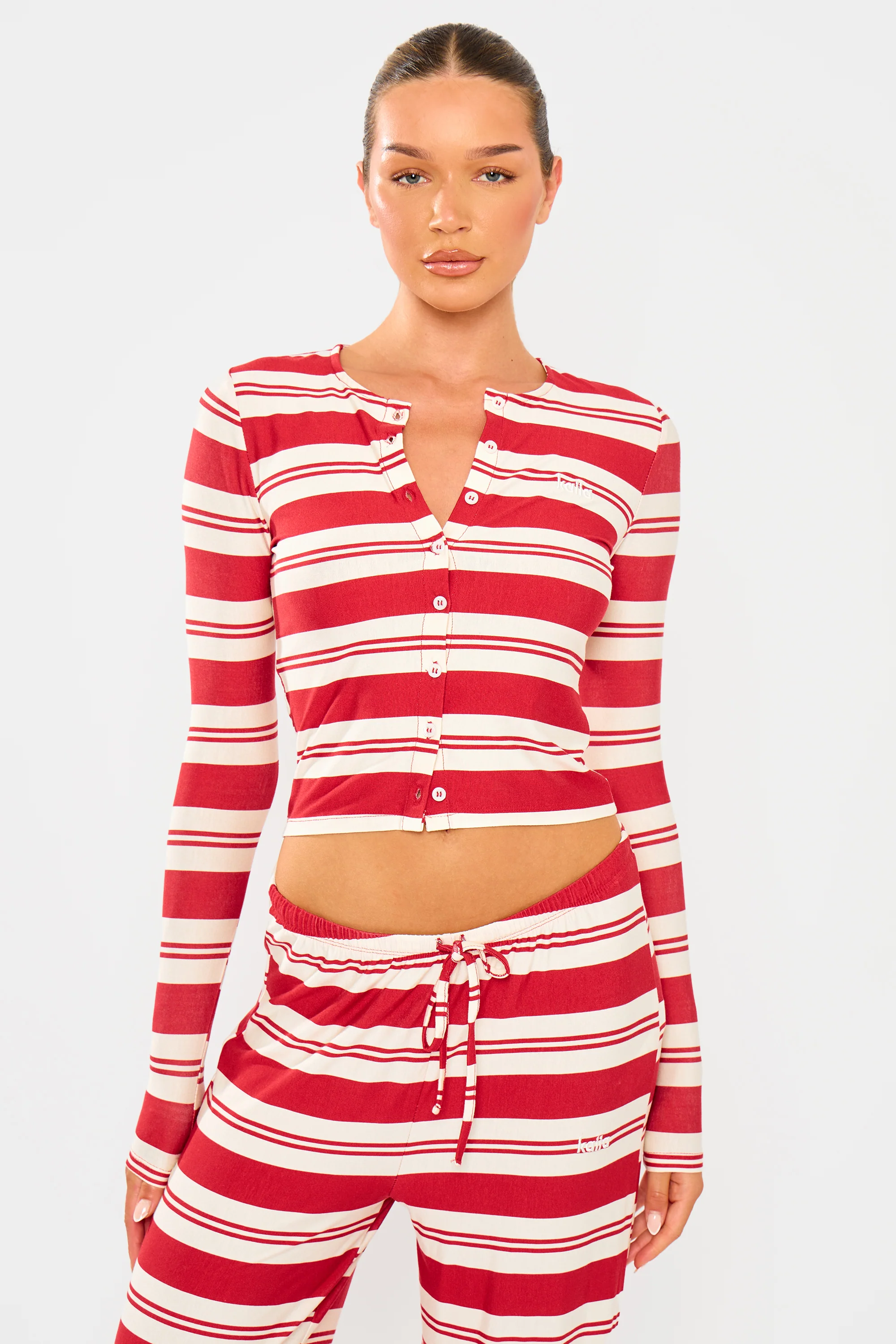 Kaiia Striped Long Sleeve Top Red & White - Image 6