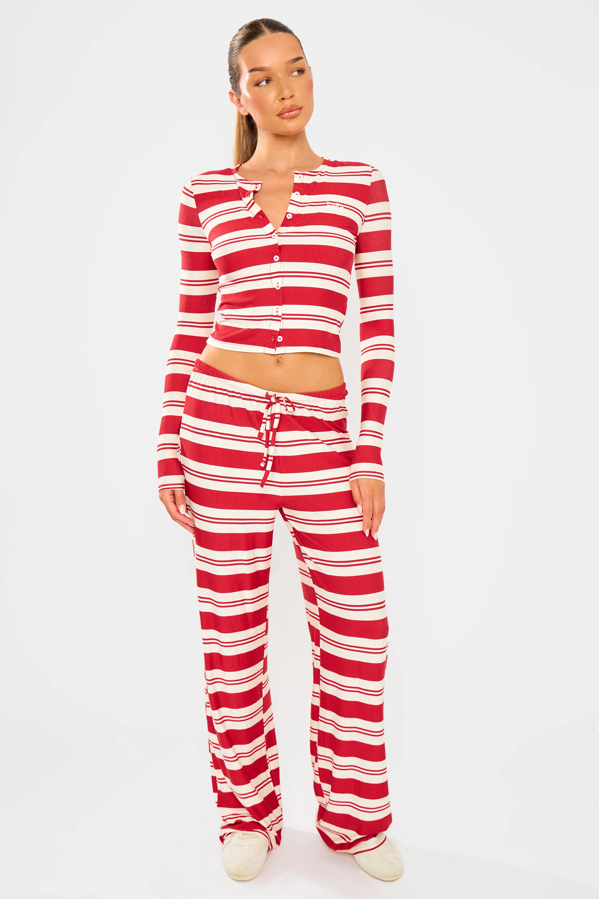 Kaiia Striped Long Sleeve Top Red & White - Image 8